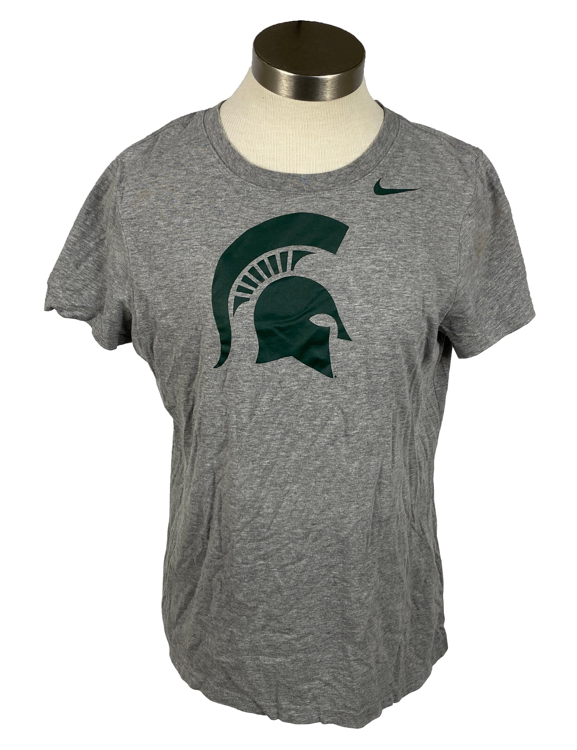 Nike Michigan State University Gray Spartan Helmet T-Shirt Unisex Size L