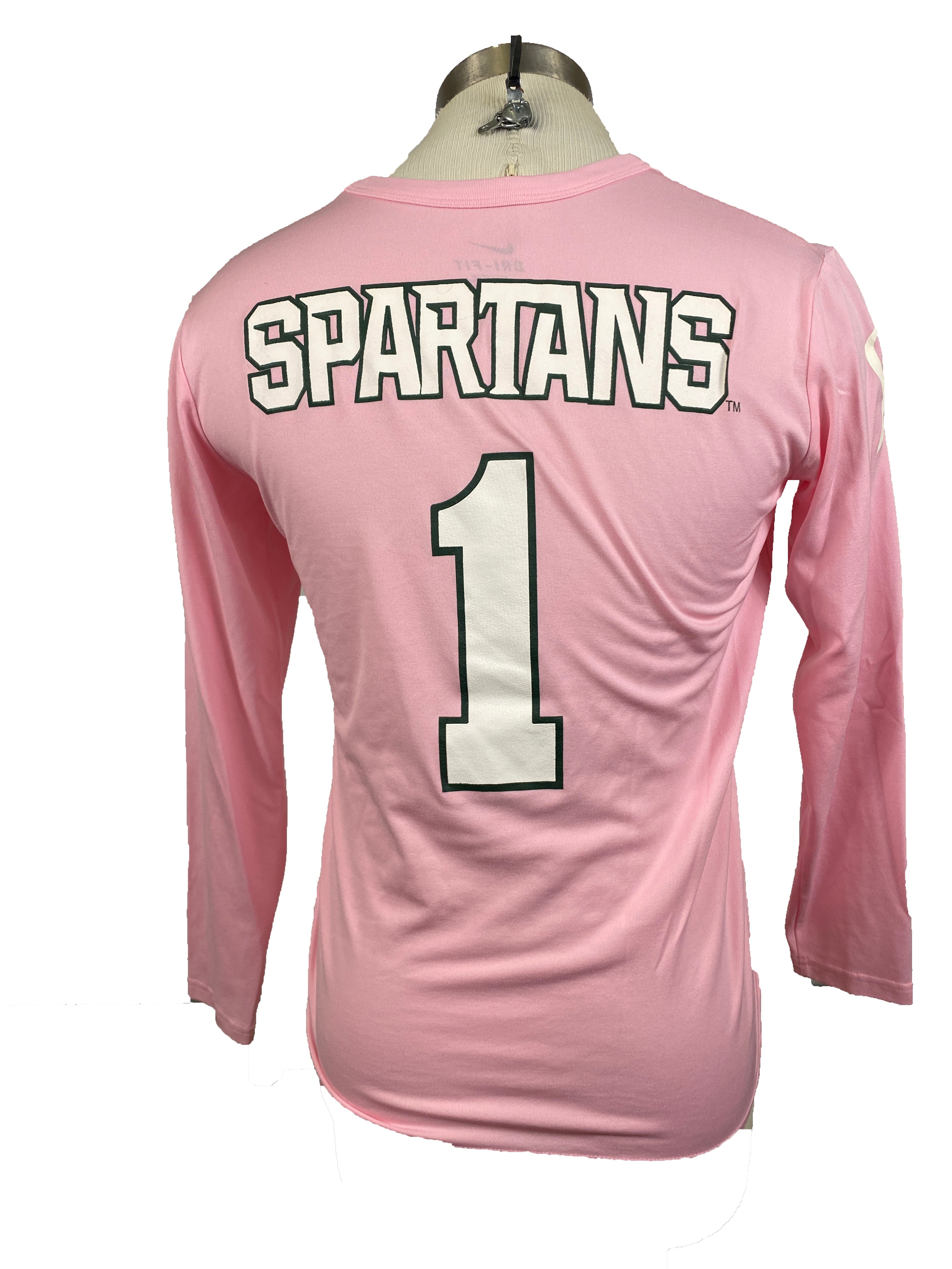 Nike Pink Spartan Brest Cancer Awareness Volleyball Long Sleeve Jersey #1 Women's Size L