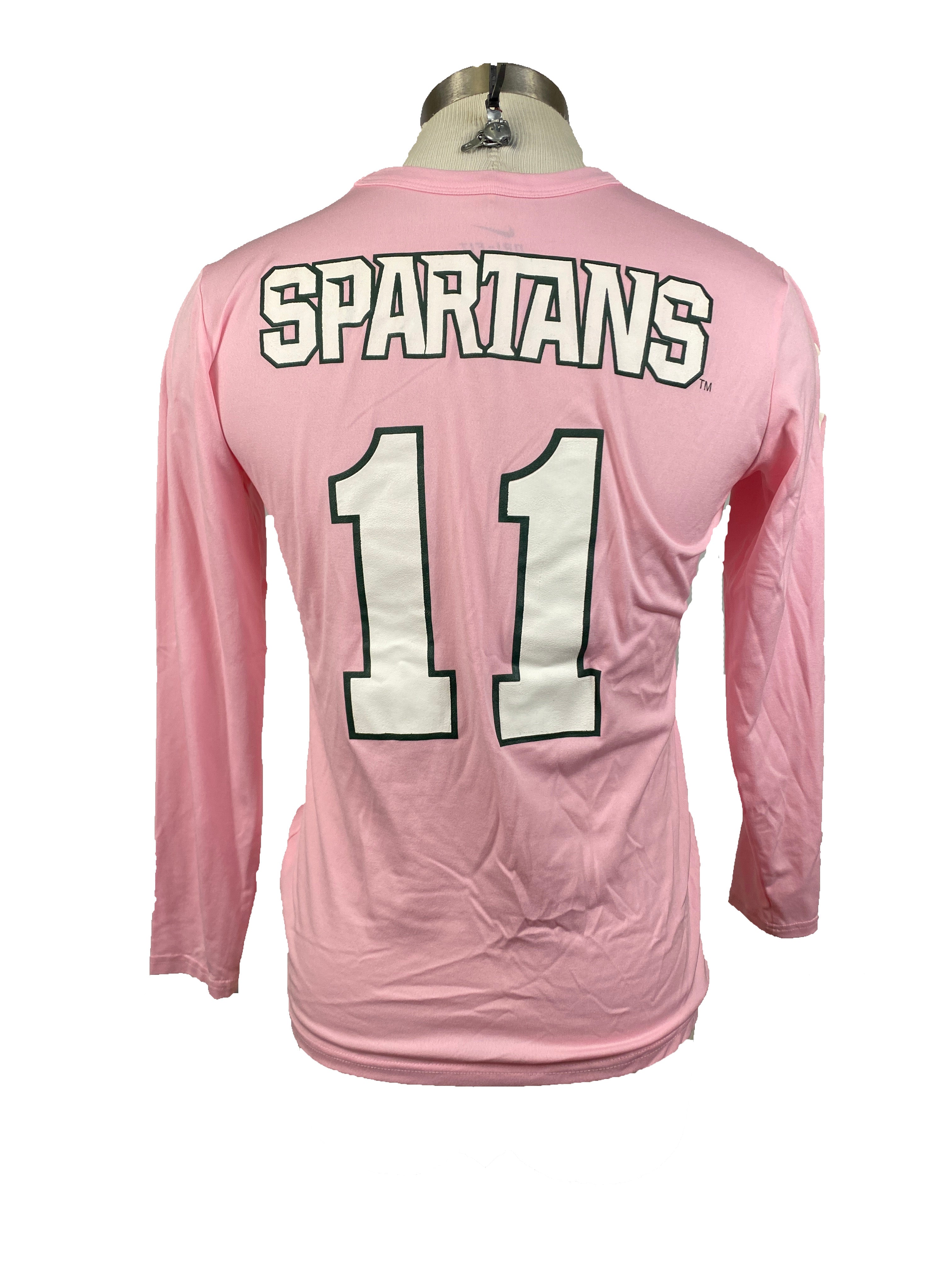 Nike Pink Spartan Brest Cancer Awareness Volleyball Long Sleeve Jersey #11 Women's Size L