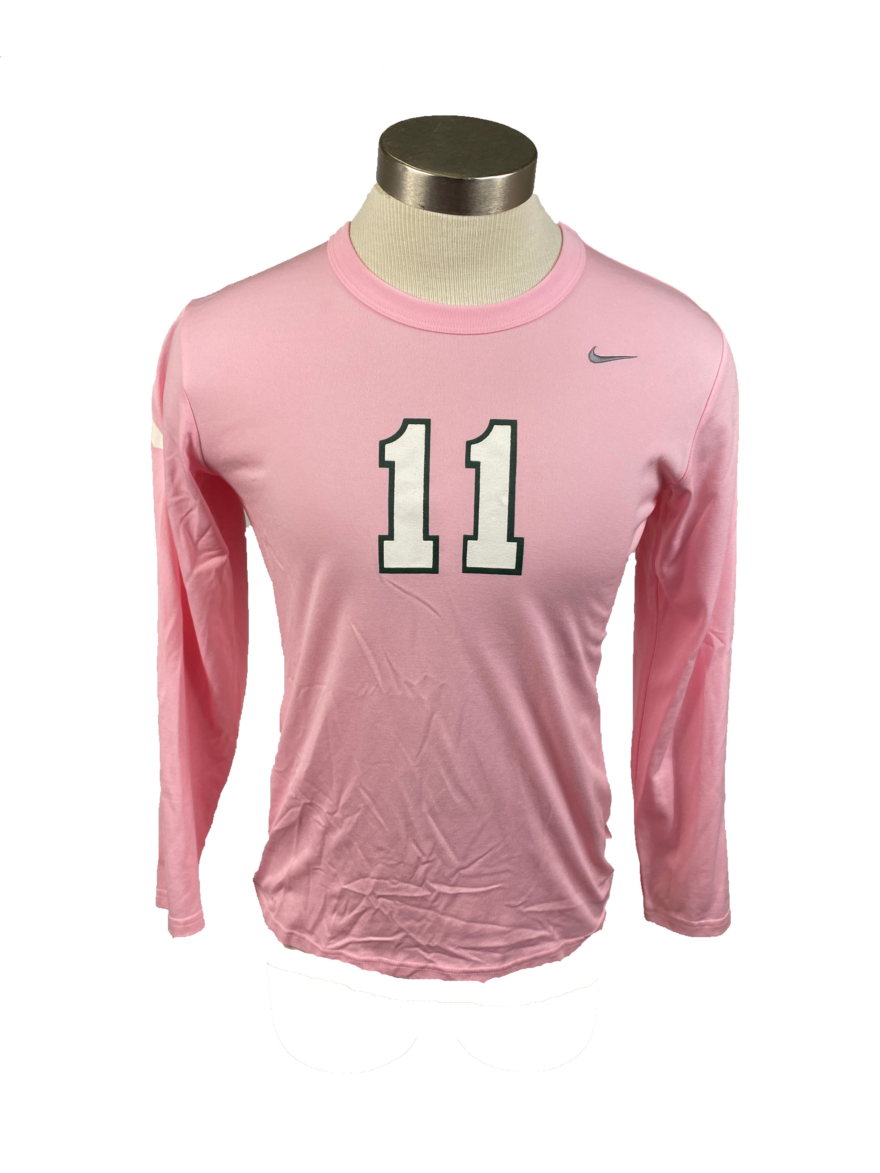 Nike Pink Spartan Brest Cancer Awareness Volleyball Long Sleeve Jersey #11 Women's Size L
