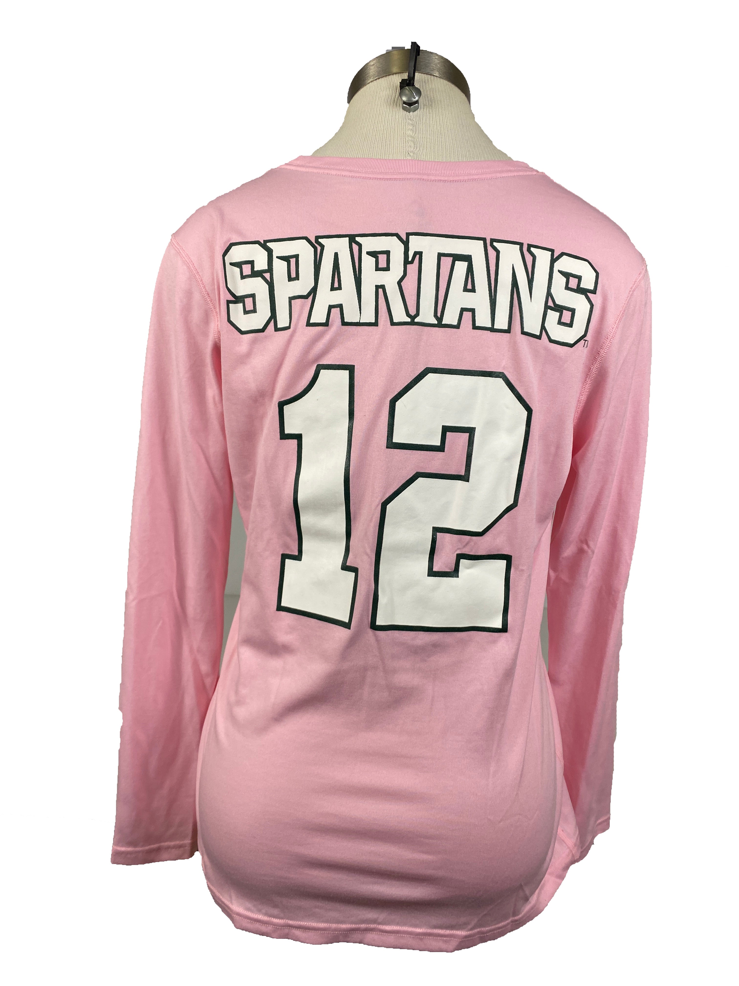 Nike Pink Spartan Brest Cancer Awareness Volleyball Long Sleeve Jersey #12 Women's Size M