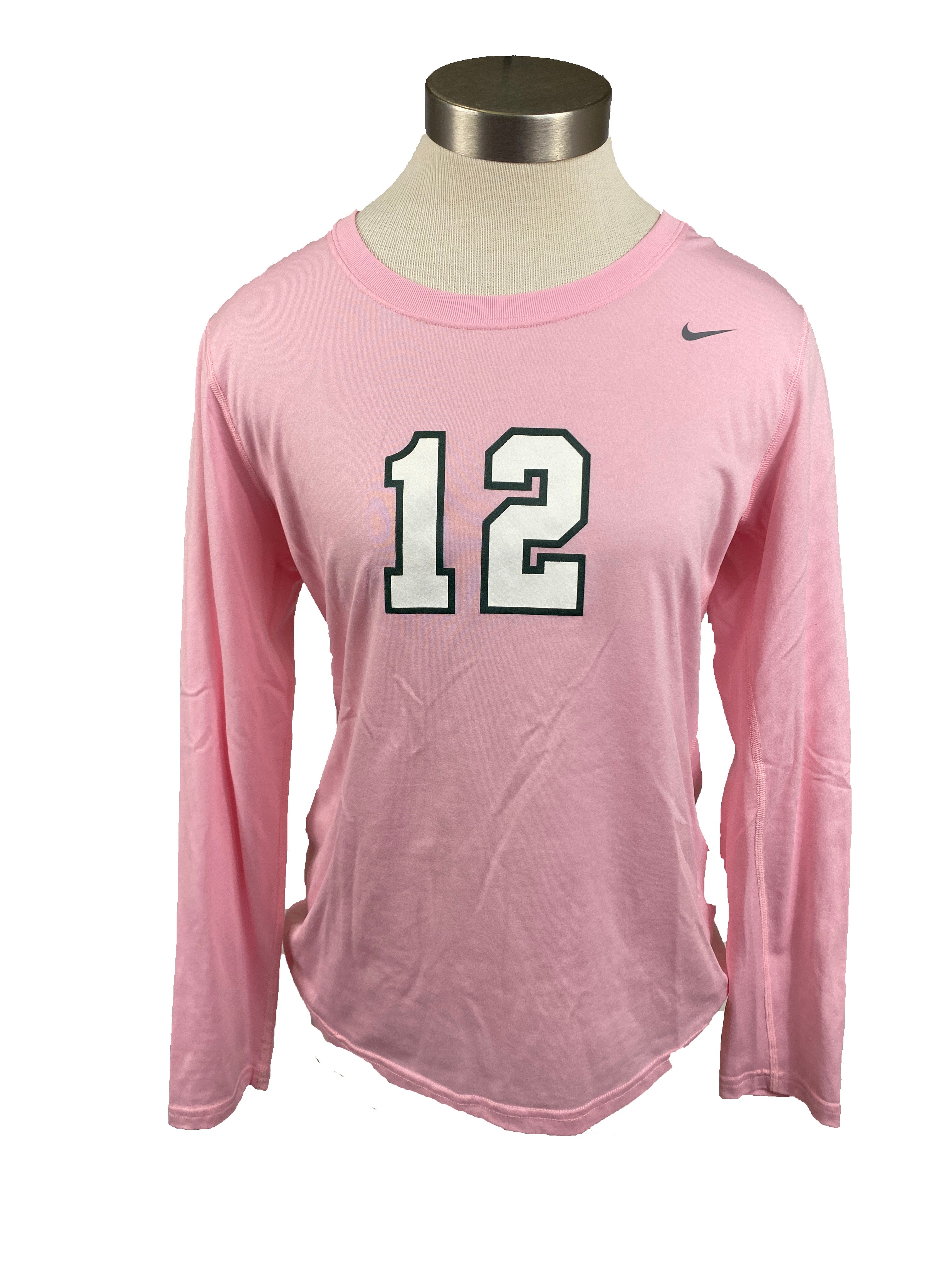 Nike Pink Spartan Brest Cancer Awareness Volleyball Long Sleeve Jersey #12 Women's Size M