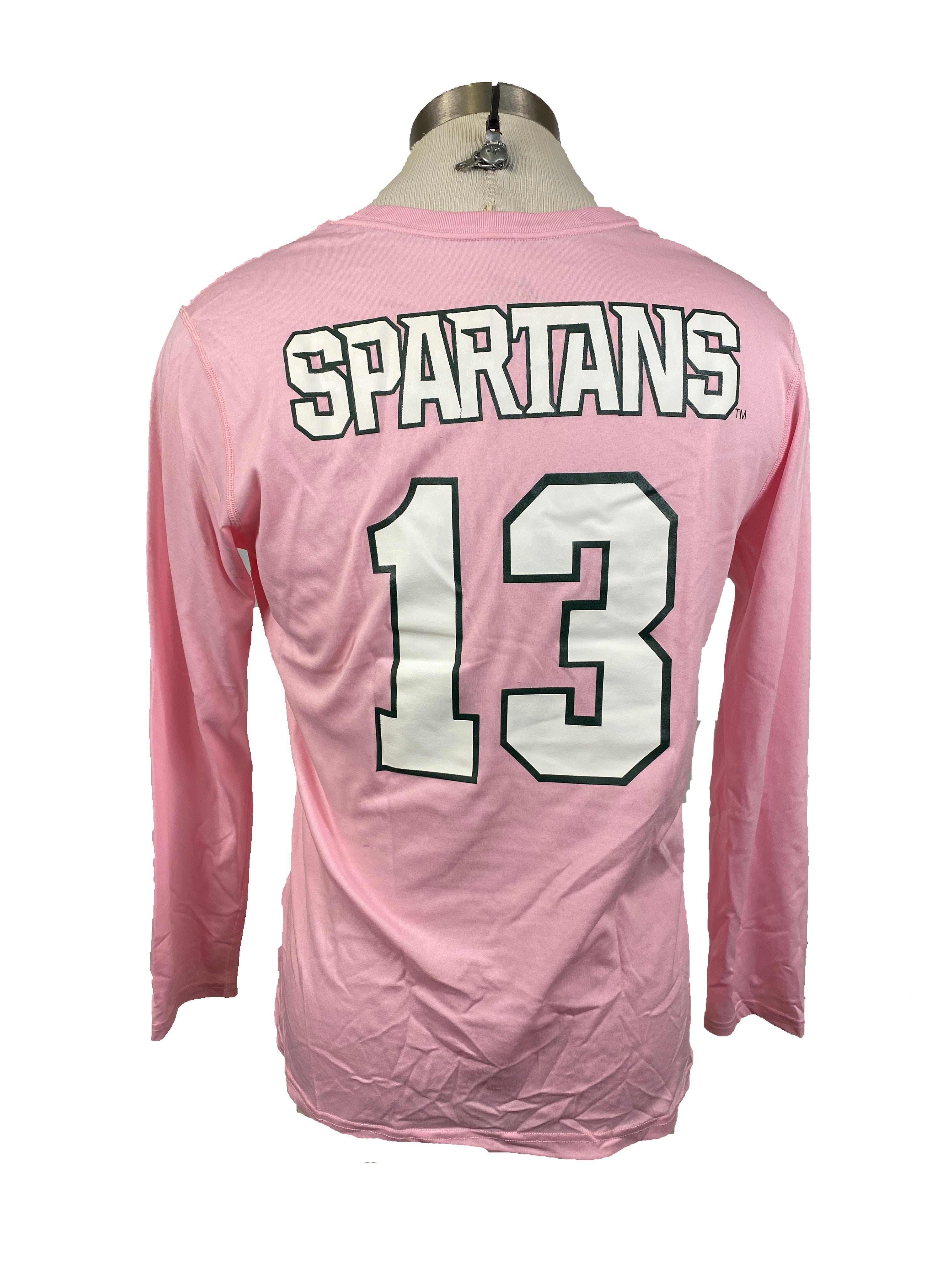 Nike Pink Spartan Brest Cancer Awareness Volleyball Long Sleeve Jersey #13 Women's Size L
