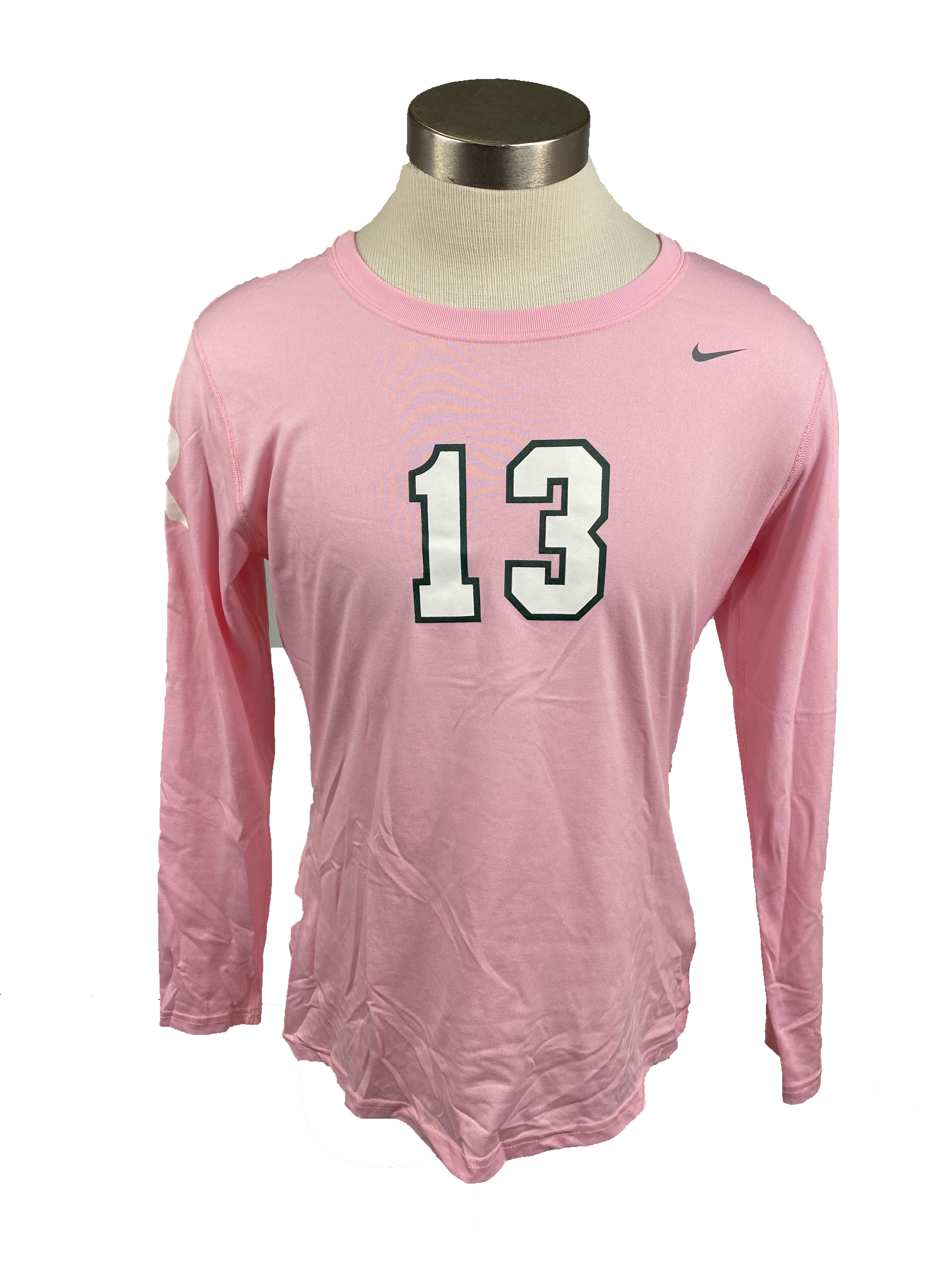 Nike Pink Spartan Brest Cancer Awareness Volleyball Long Sleeve Jersey #13 Women's Size L