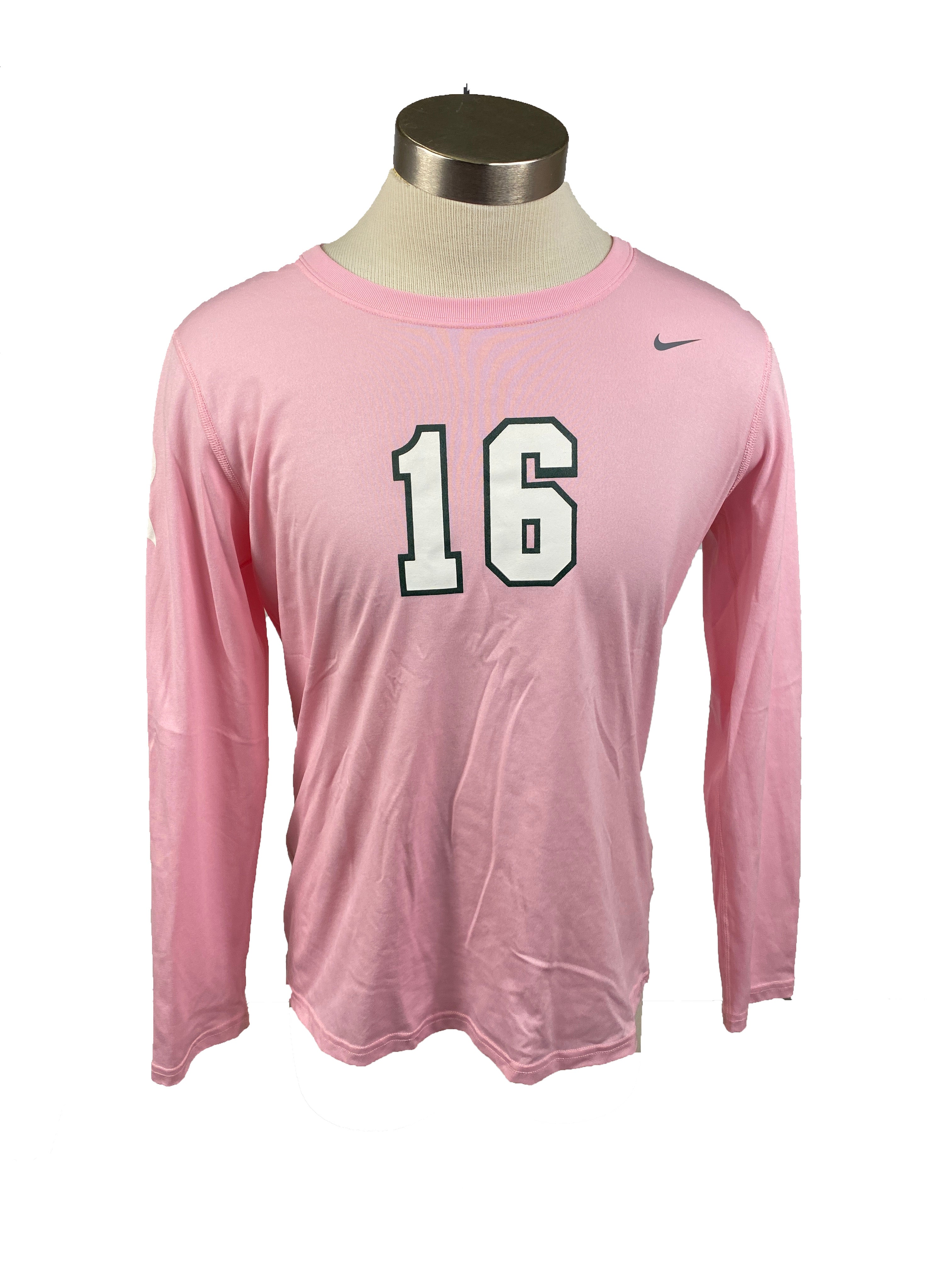 Nike Pink Spartan Brest Cancer Awareness Volleyball Long Sleeve Jersey #16 Women's Size L