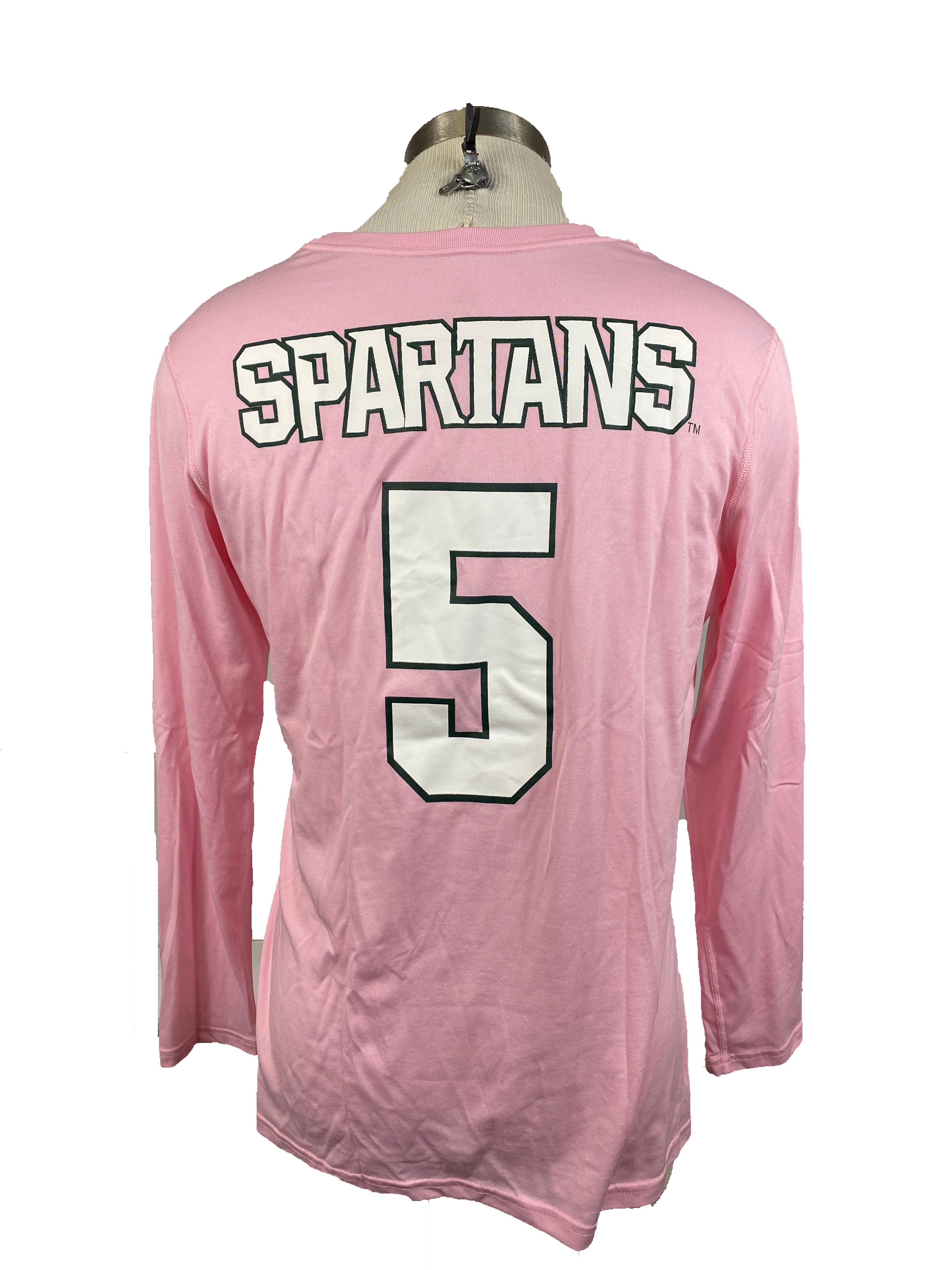 Nike Pink Spartan Brest Cancer Awareness Volleyball Long Sleeve Jersey #5 Women's Size L