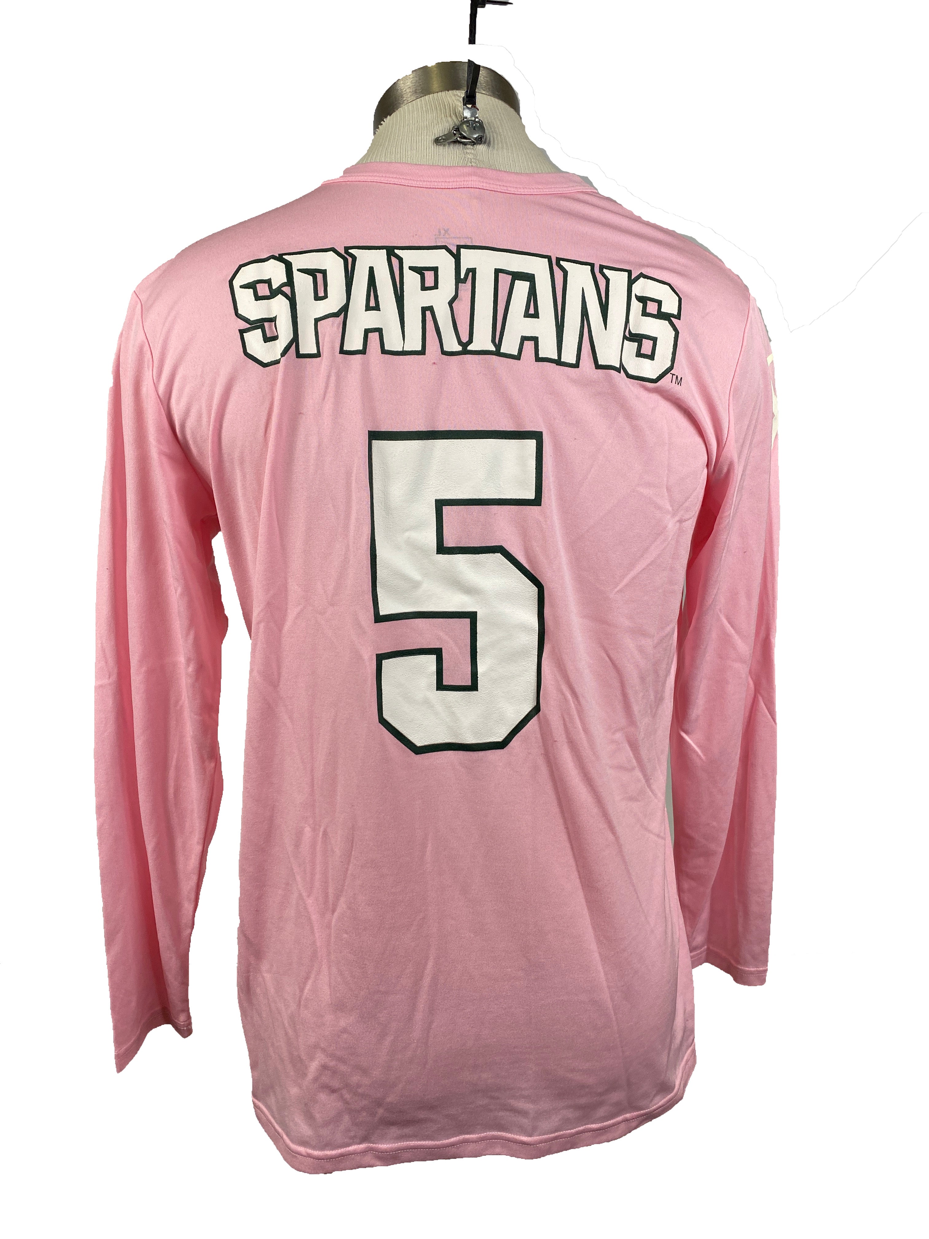 Nike Pink Spartan Brest Cancer Awareness Volleyball Long Sleeve Jersey #5 Women's Size XL