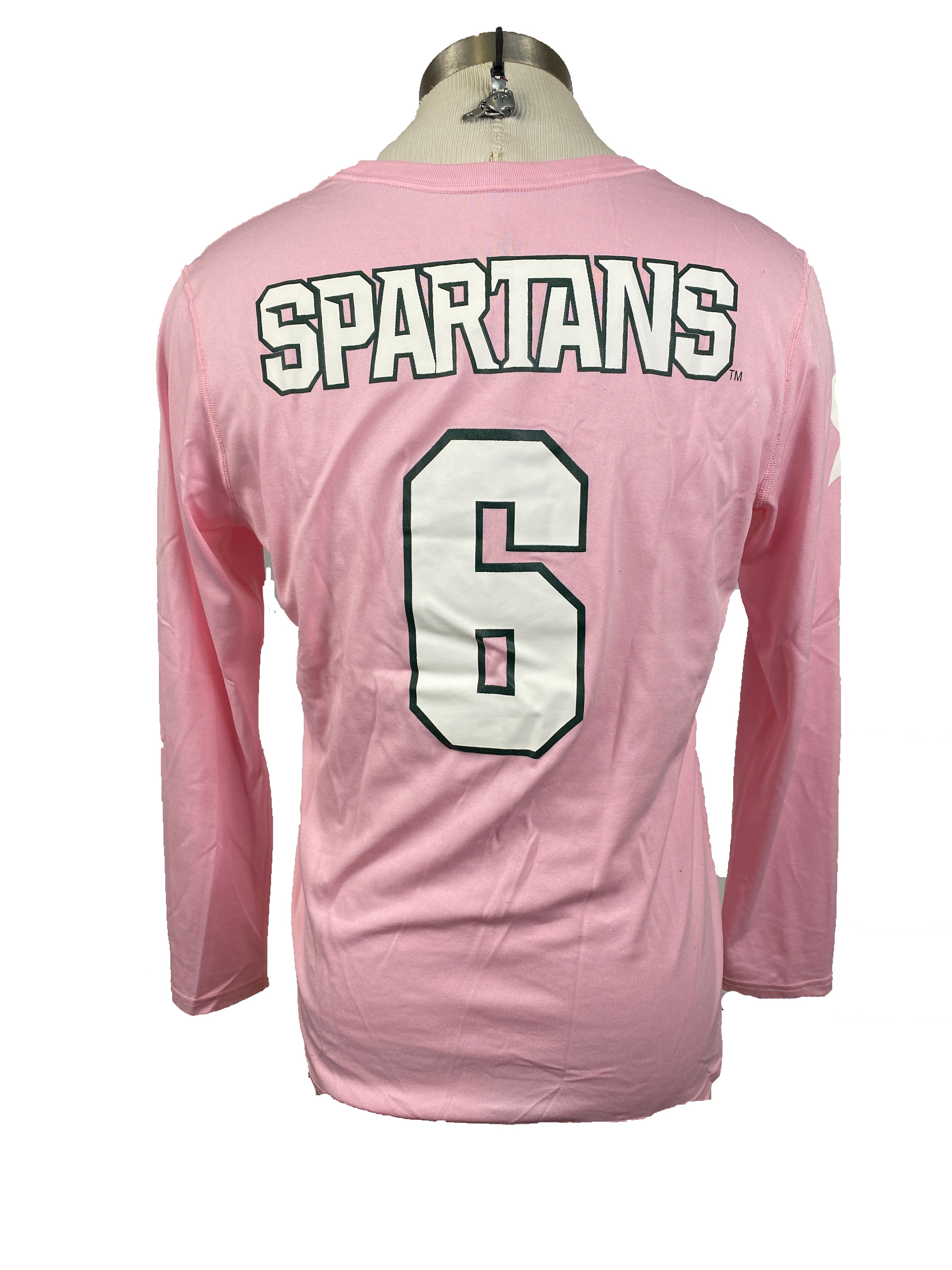 Nike Pink Spartan Brest Cancer Awareness Volleyball Long Sleeve Jersey #6 Women's Size L