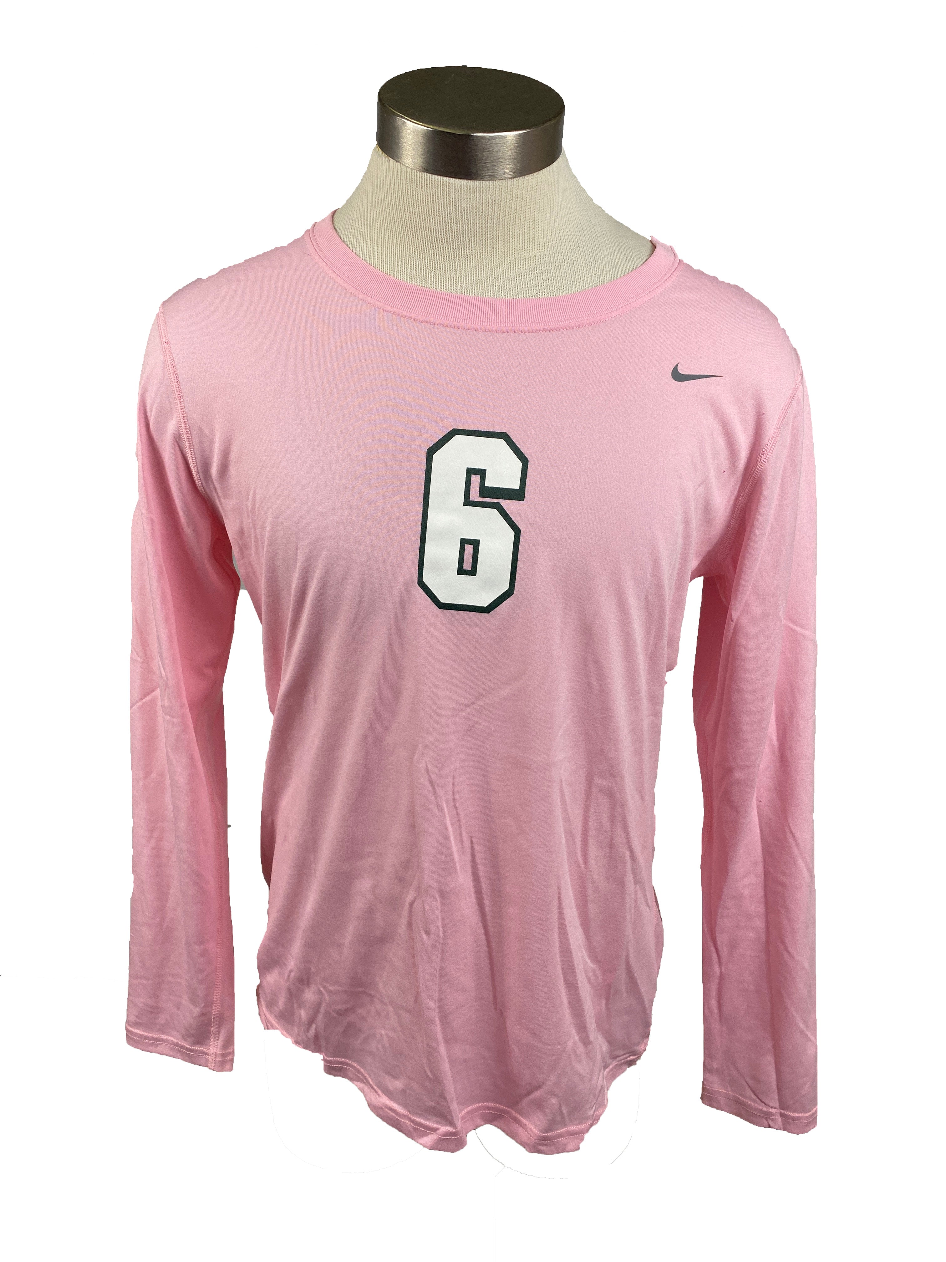 Nike Pink Spartan Brest Cancer Awareness Volleyball Long Sleeve Jersey #6 Women's Size L