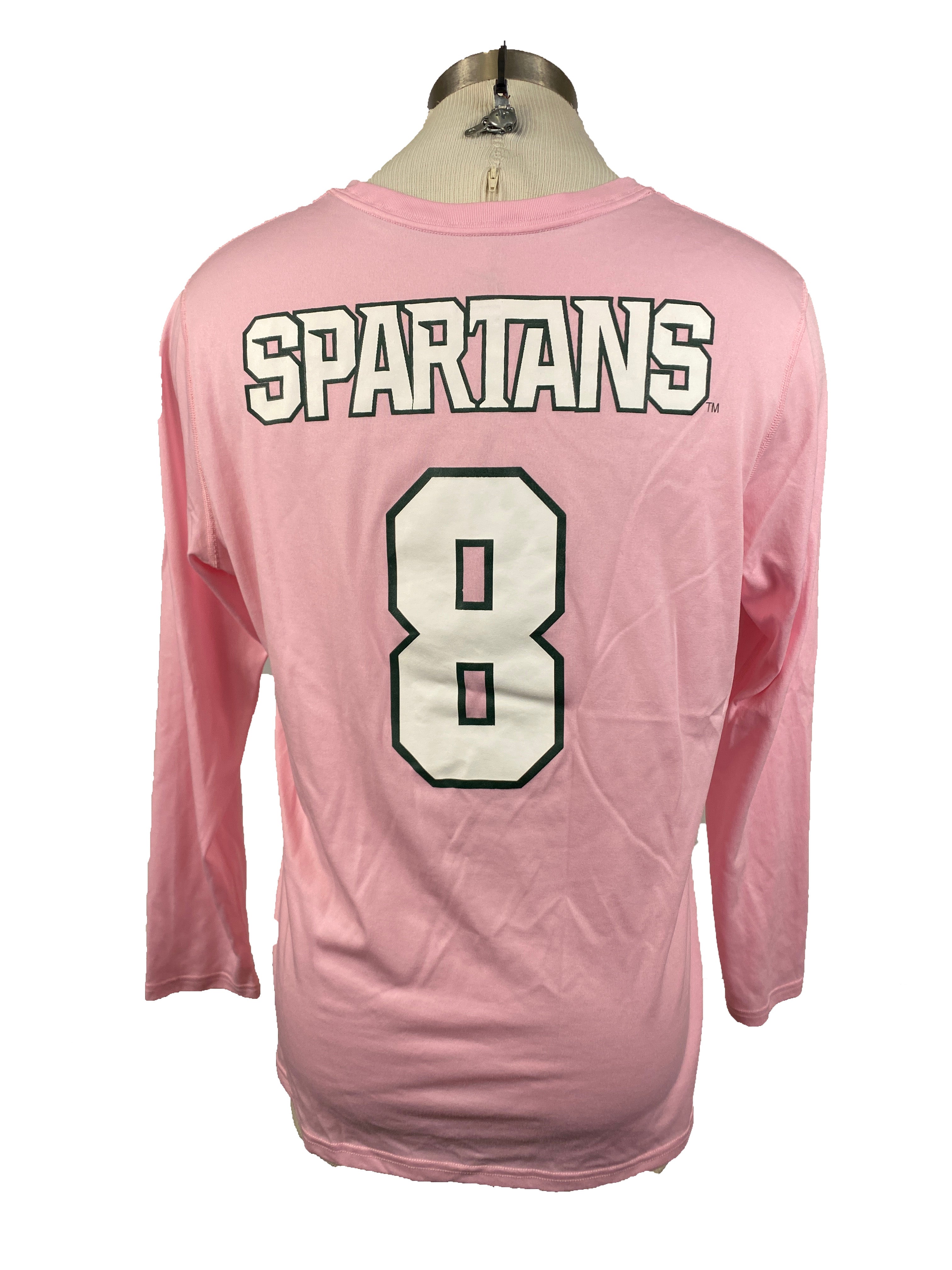 Nike Pink Spartan Brest Cancer Awareness Volleyball Long Sleeve Jersey #8 Women's Size XL