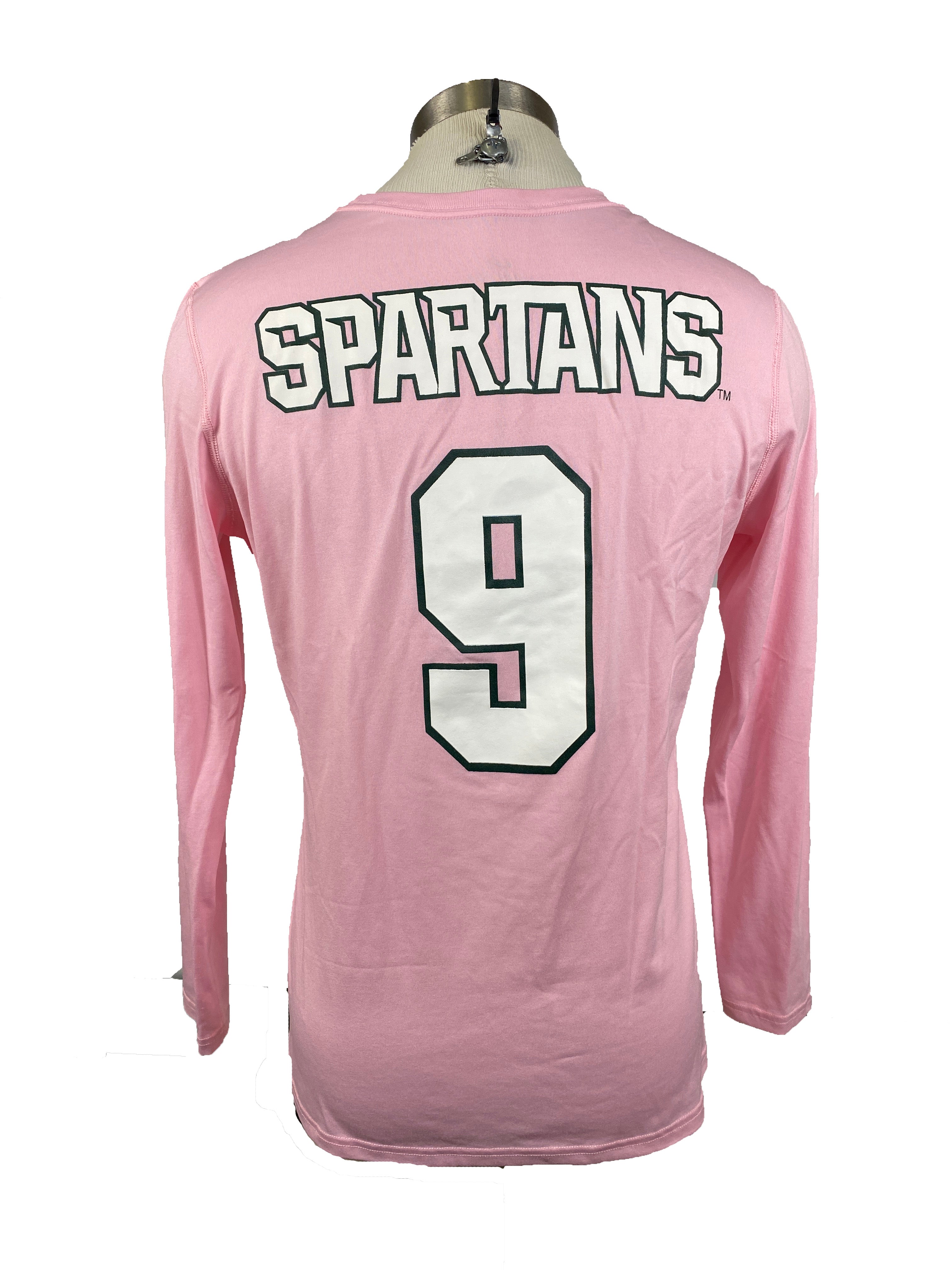Nike Pink Spartan Brest Cancer Awareness Volleyball Long Sleeve Jersey #9 Women's Size L