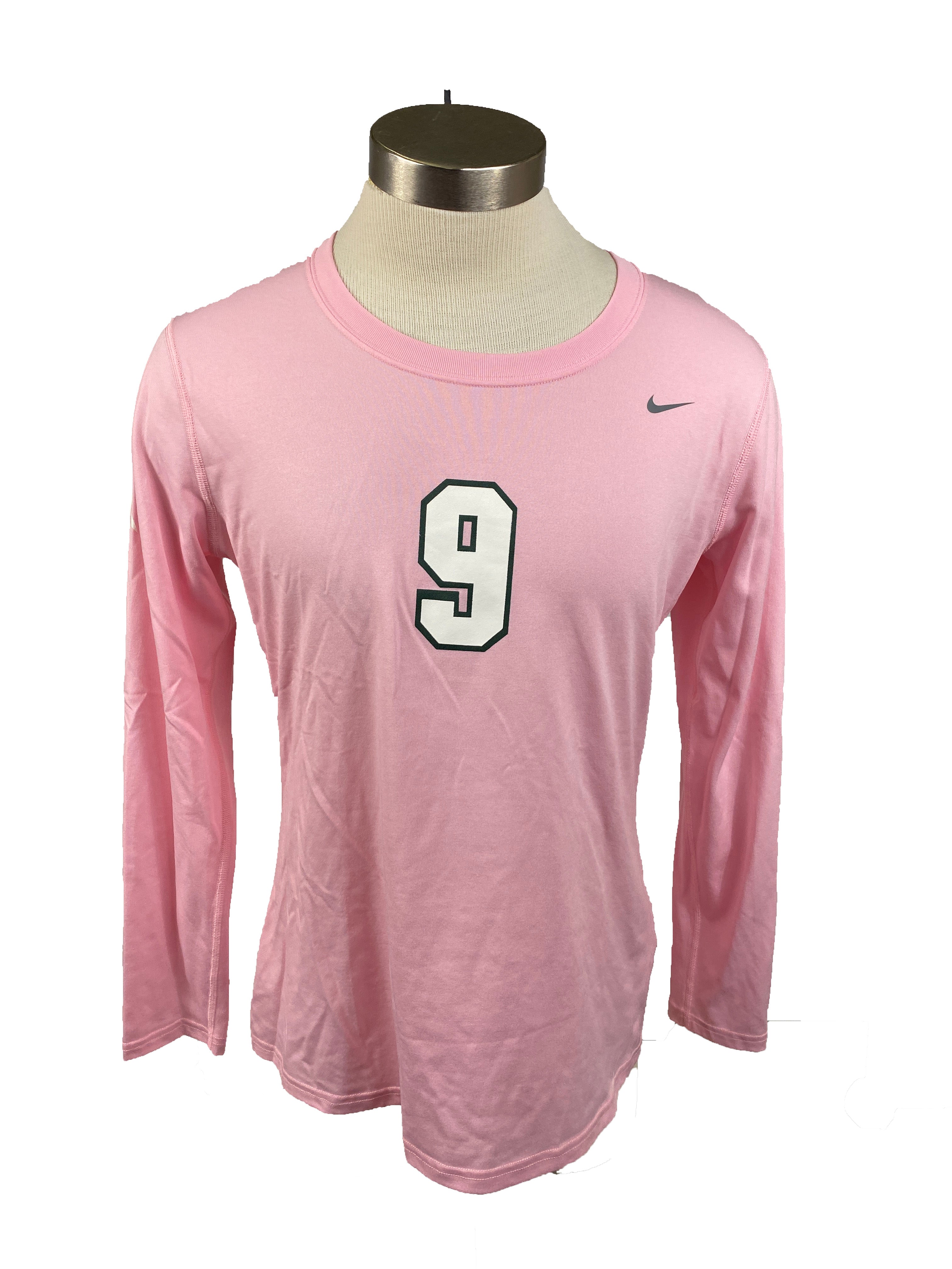 Nike Pink Spartan Brest Cancer Awareness Volleyball Long Sleeve Jersey #9 Women's Size L