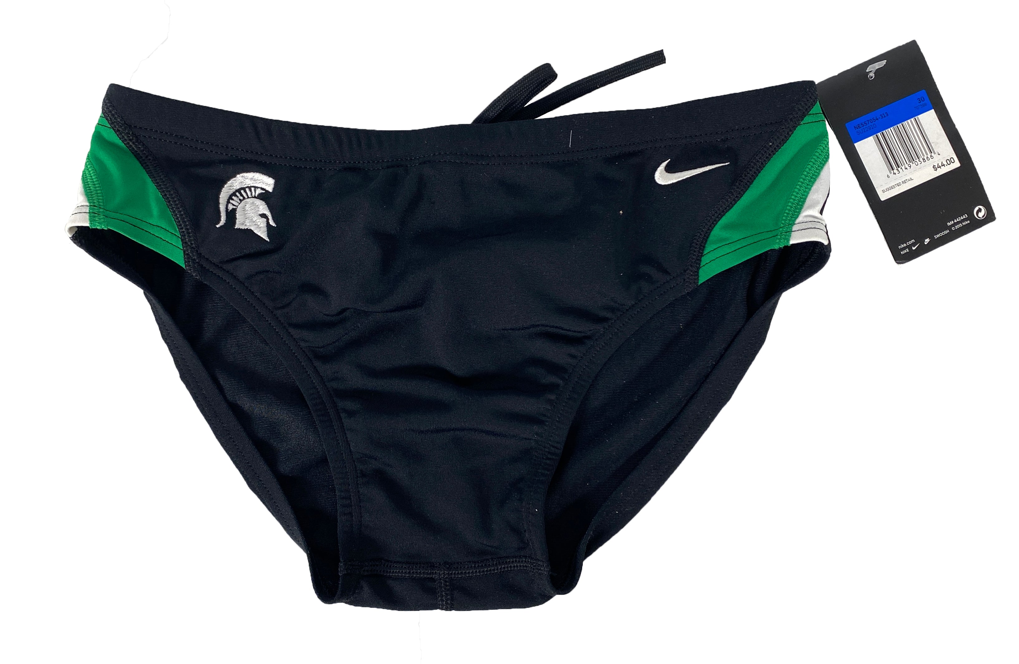 Nike Swim MSU Black Swim Briefs with Green and White Stripes Men's Size 30