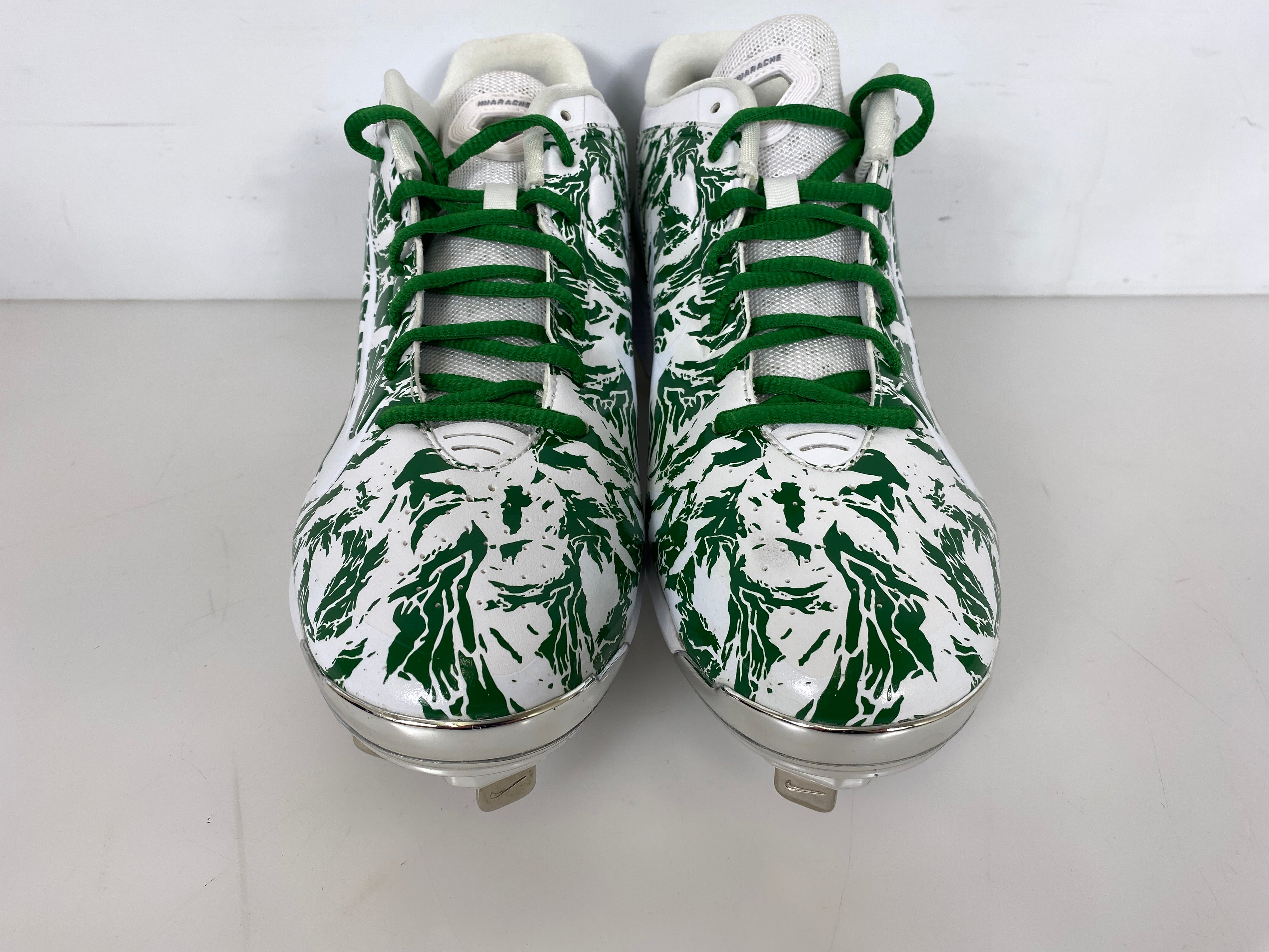 Nike White and Green Alpha Hurache Elite 2 Low Baseball Cleats Men's Size 16