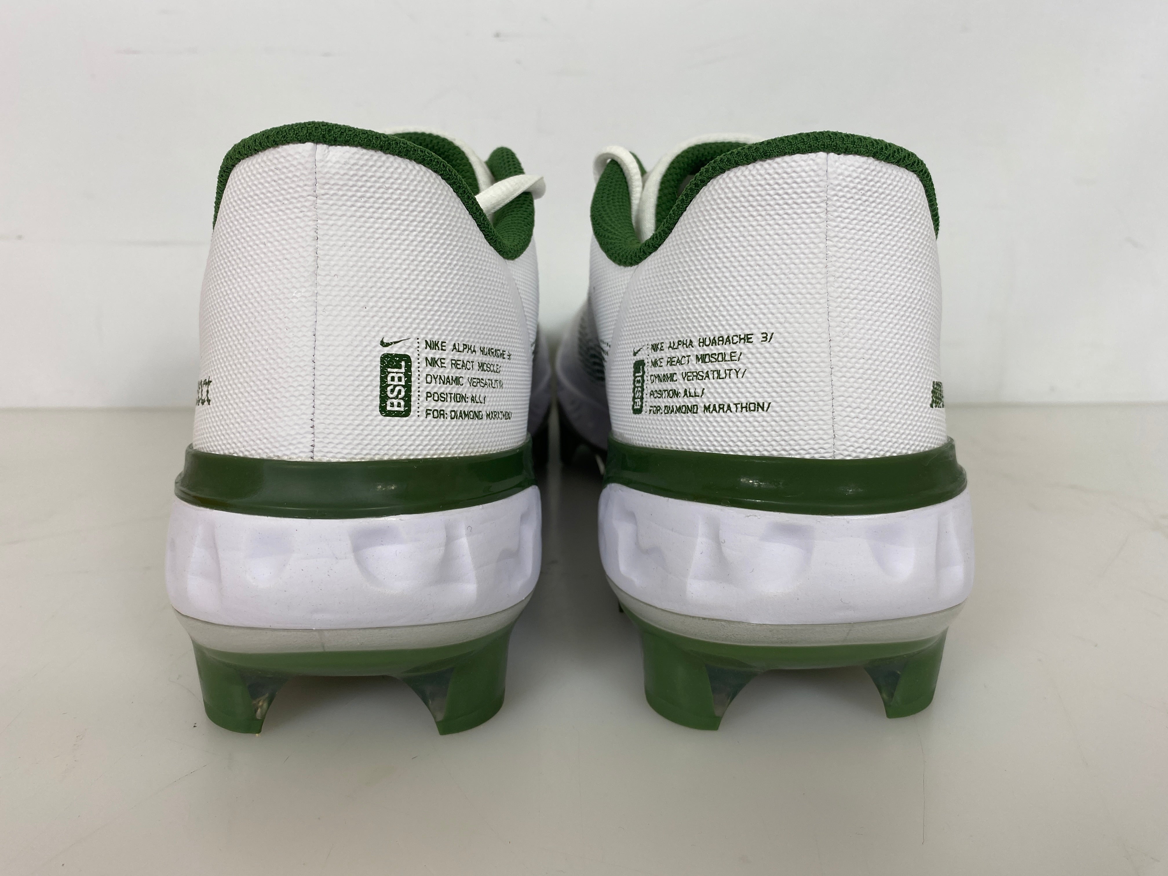 Nike White and Green Alpha Hurache Elite 3 Low MCS Gen FS Baseball Cleats Men's Size 10.5