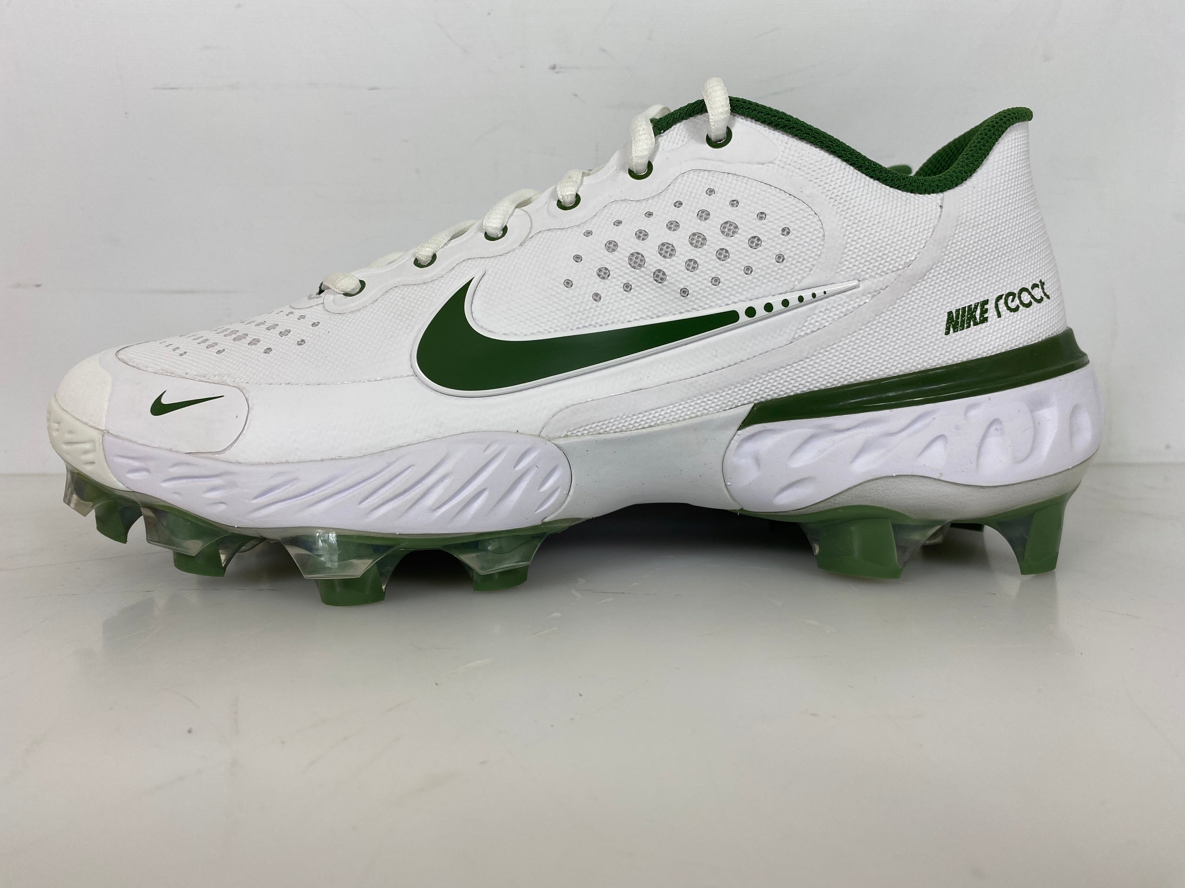 Nike White and Green Alpha Hurache Elite 3 Low MCS Gen FS Baseball Cleats Men's Size 10.5