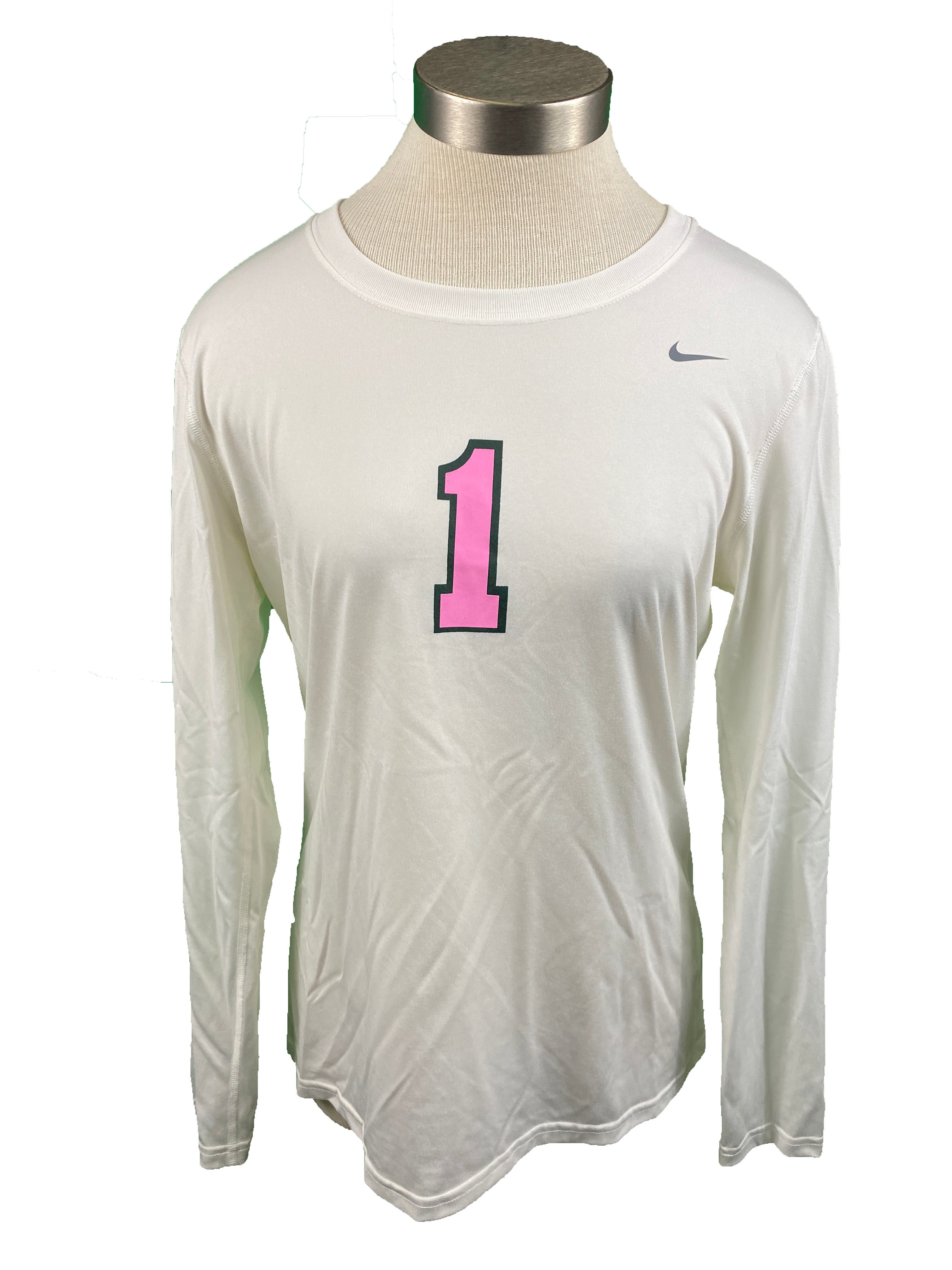 Nike White Breast Cancer Awareness Volleyball Long Sleeve Jersey #1 Women's Size M