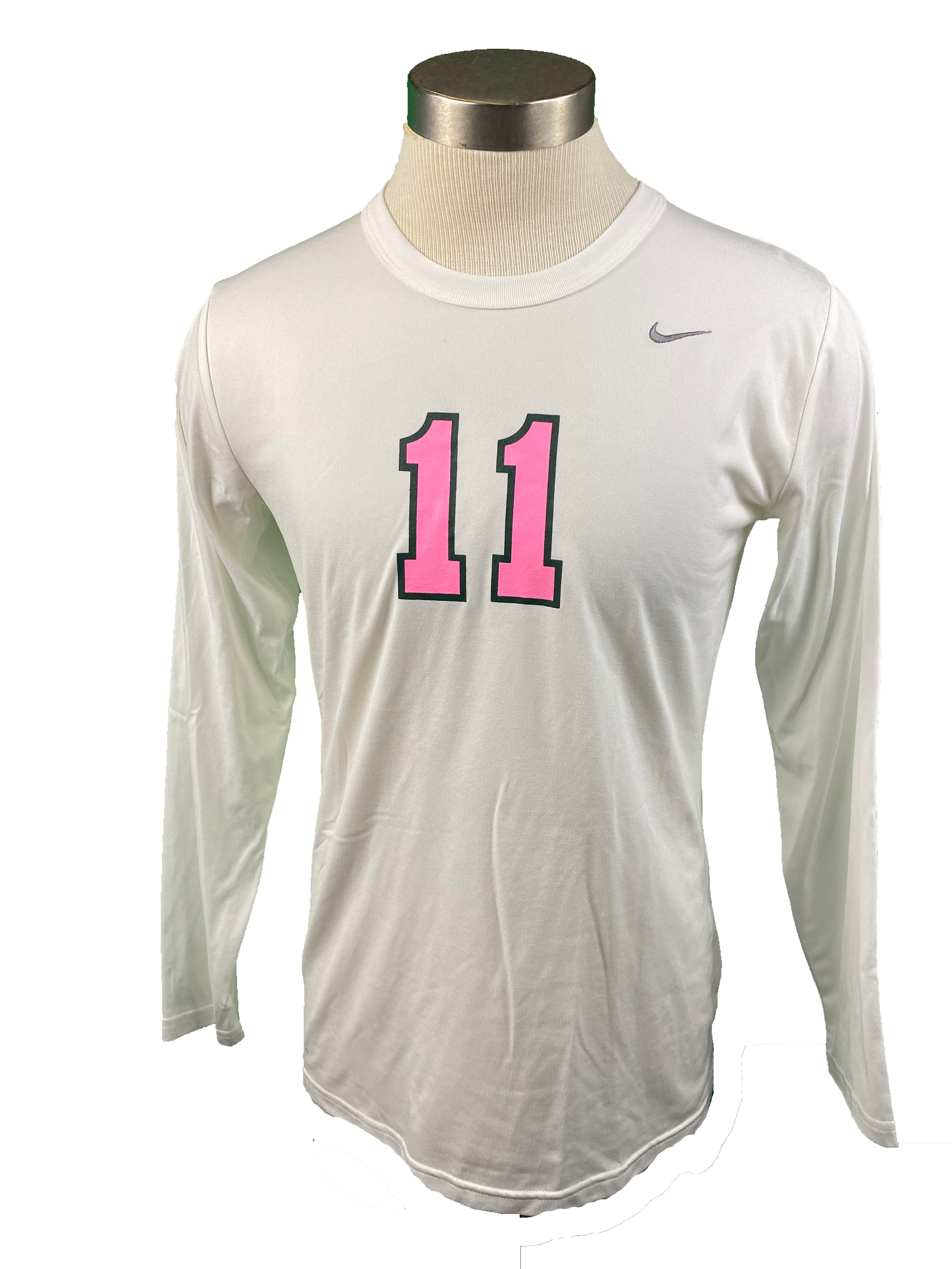 Nike White Breast Cancer Awareness Volleyball Long Sleeve Jersey #11 Women's Size L