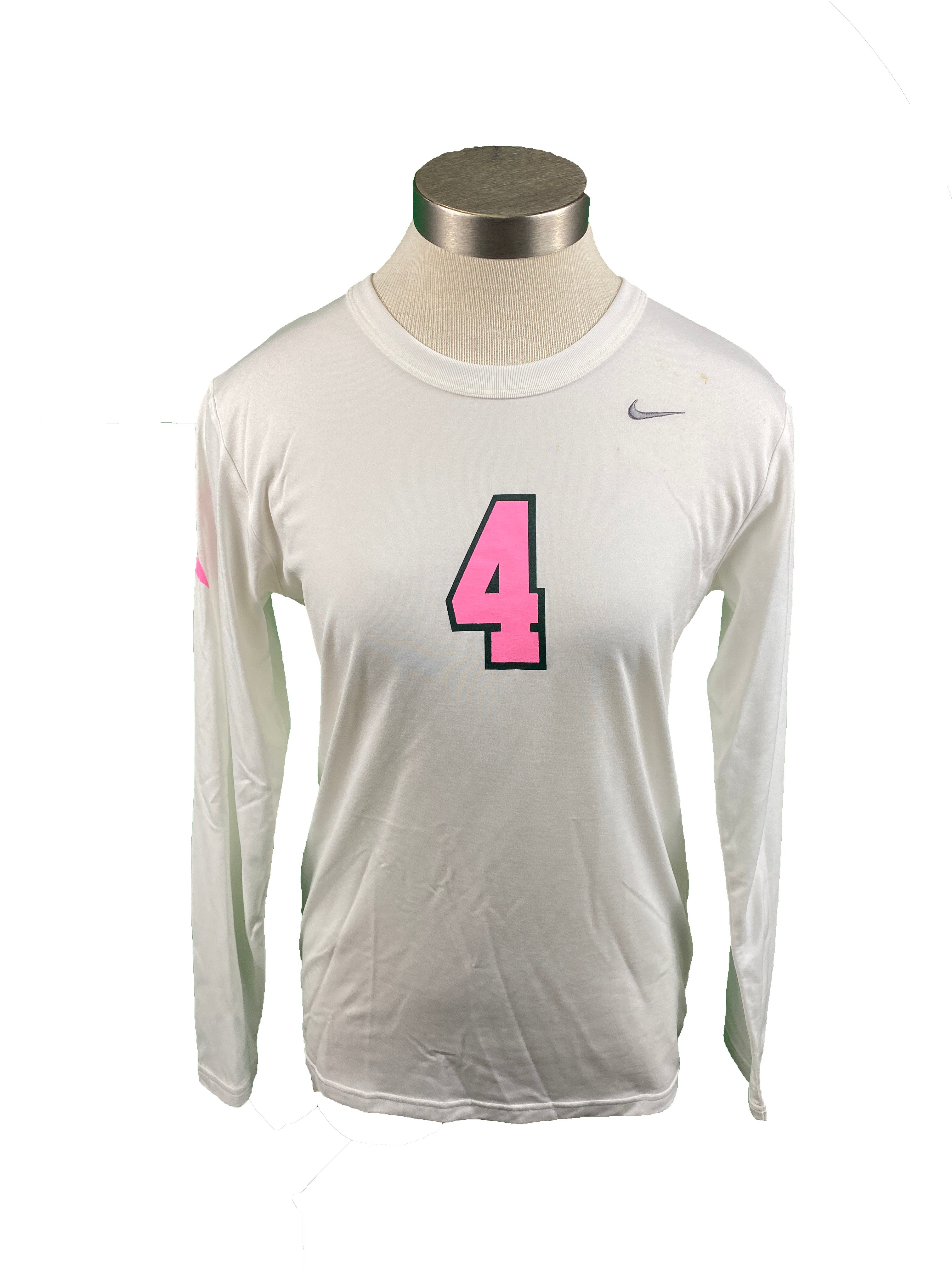 Nike White Breast Cancer Awareness Volleyball Long Sleeve Jersey #4 Women's Size M