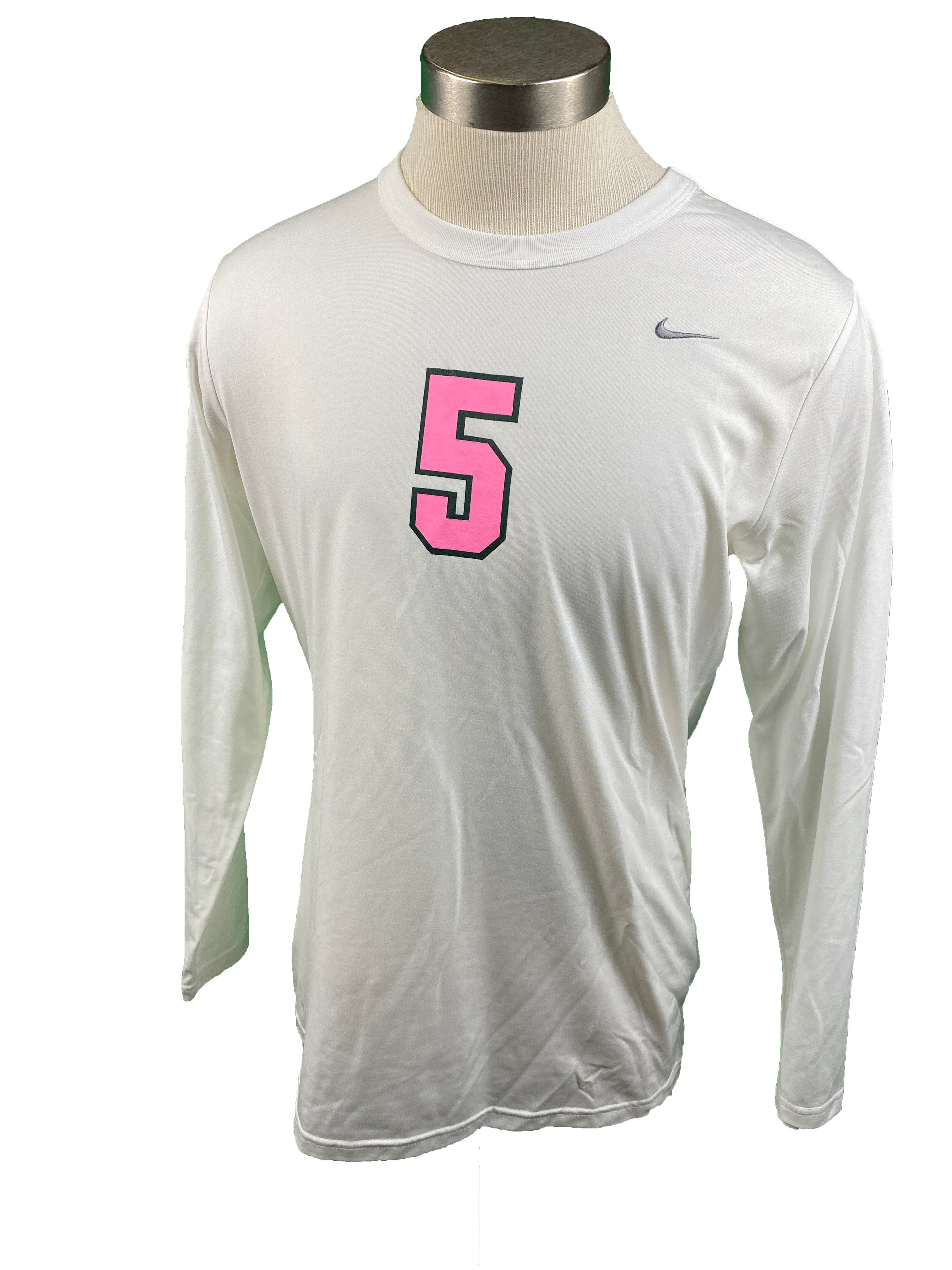 Nike White Breast Cancer Awareness Volleyball Long Sleeve Jersey #5 Women's Size XL