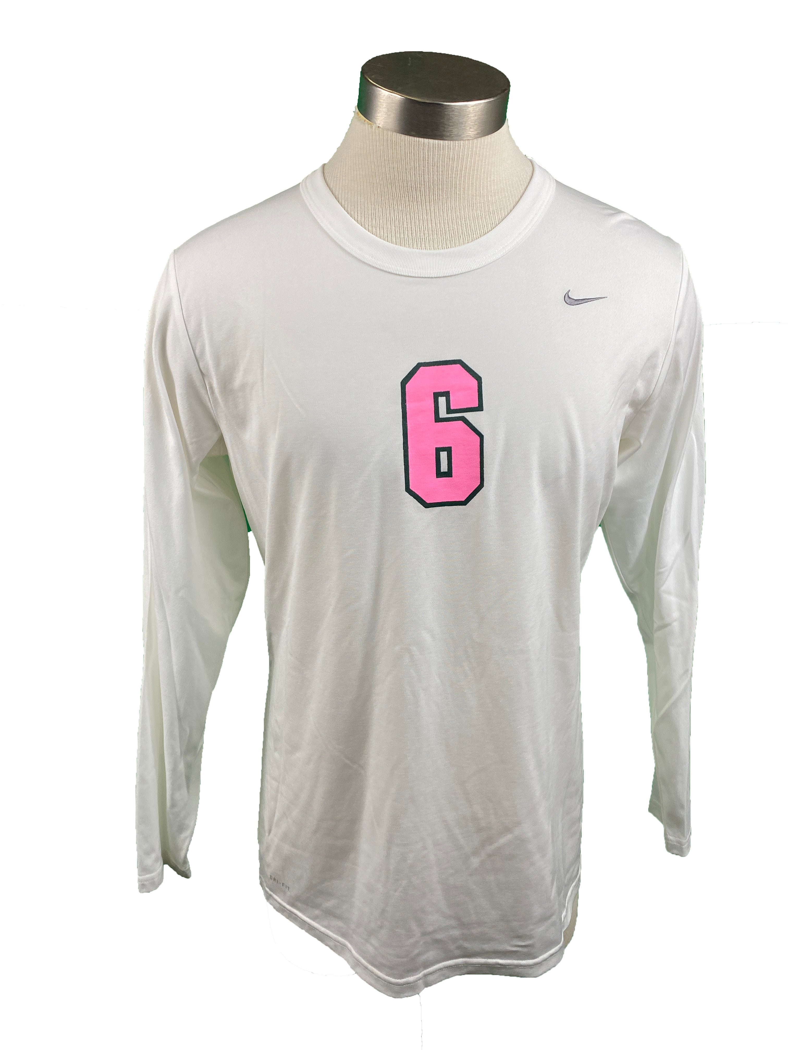 Nike White Breast Cancer Awareness Volleyball Long Sleeve Jersey #6 Women's Size XL