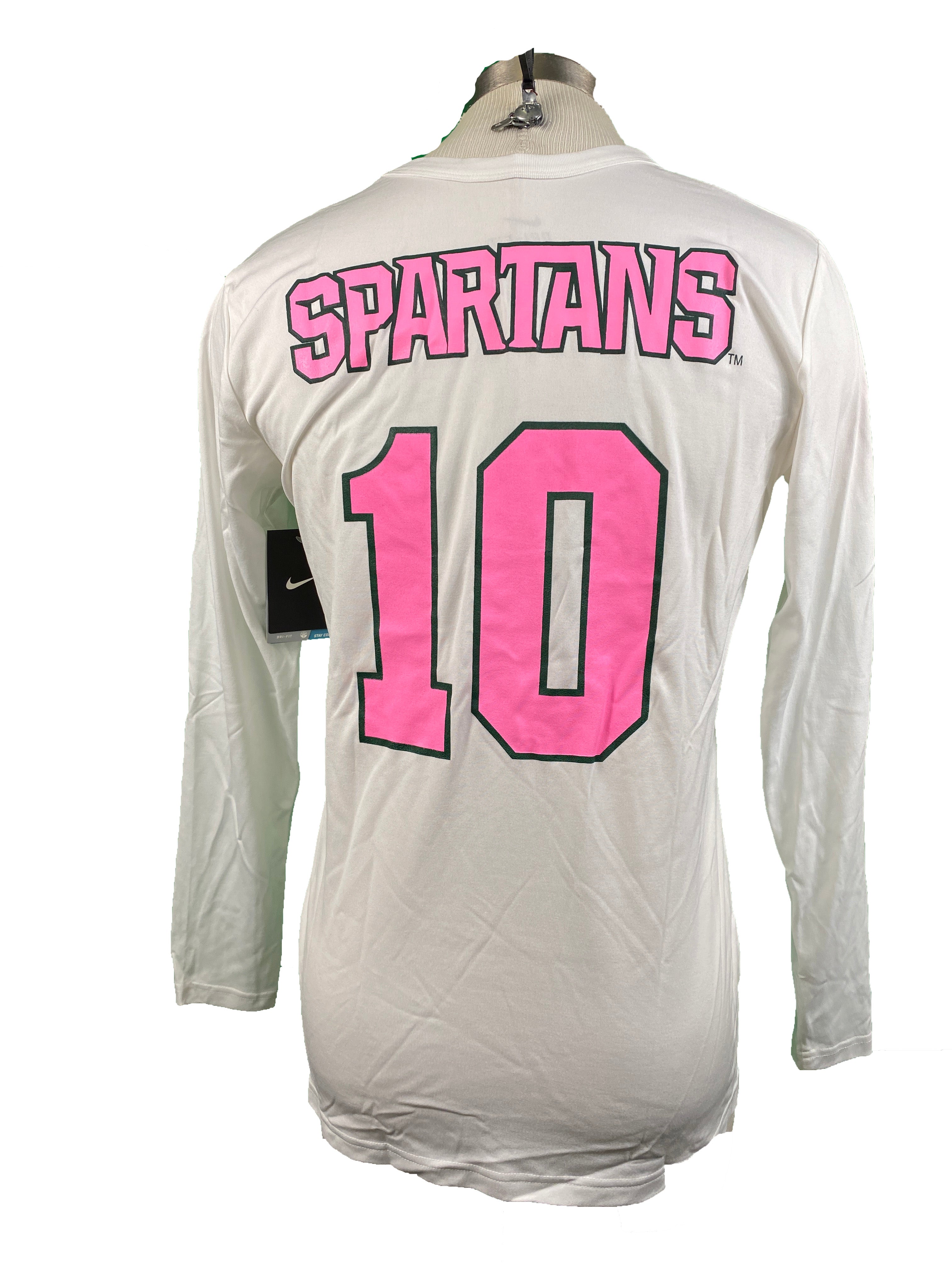Nike White Spartan Brest Cancer Awareness Volleyball Long Sleeve Jersey #10 Women's Size L