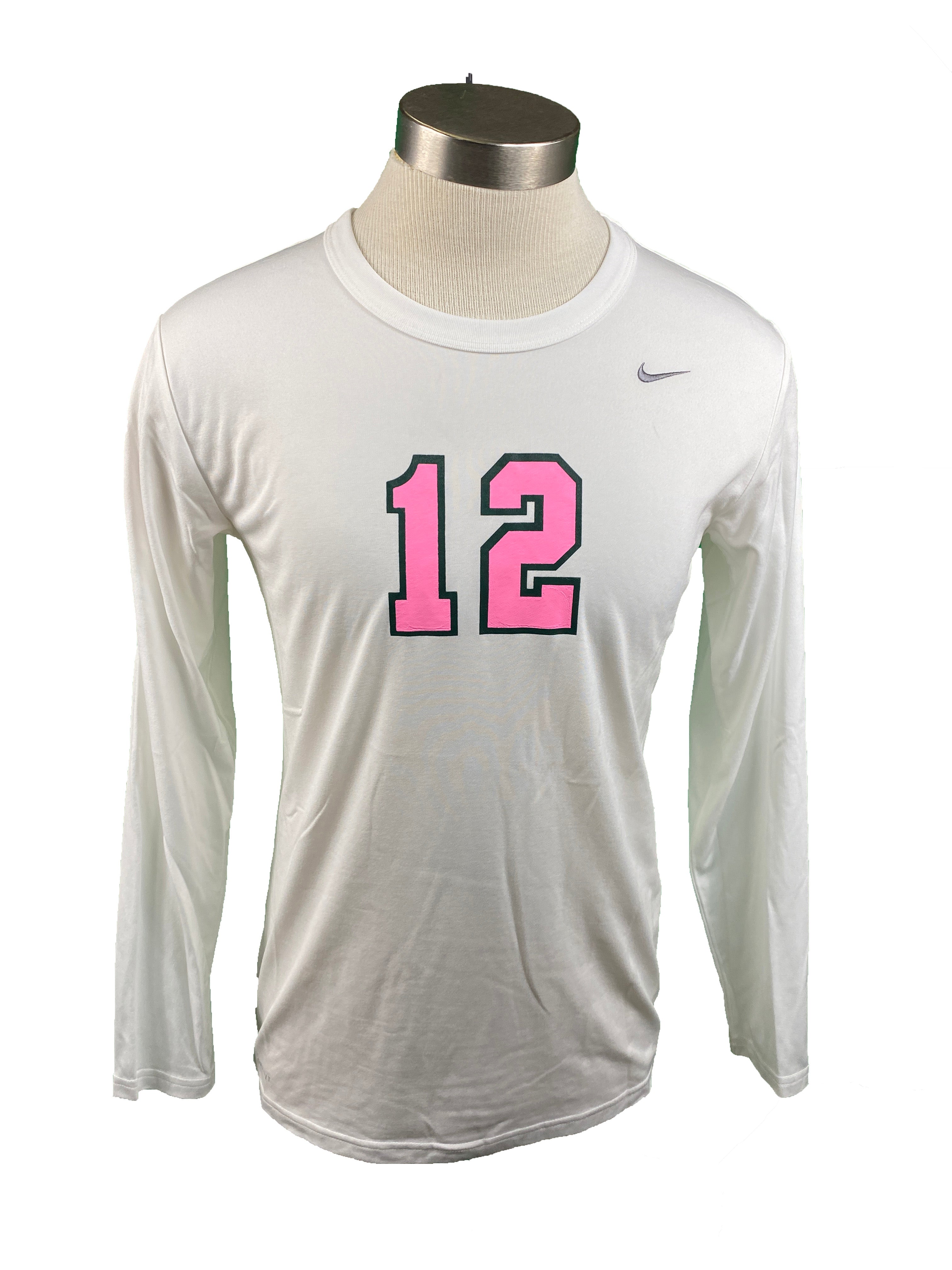 Nike White Spartan Brest Cancer Awareness Volleyball Long Sleeve Jersey #12 Women's Size L