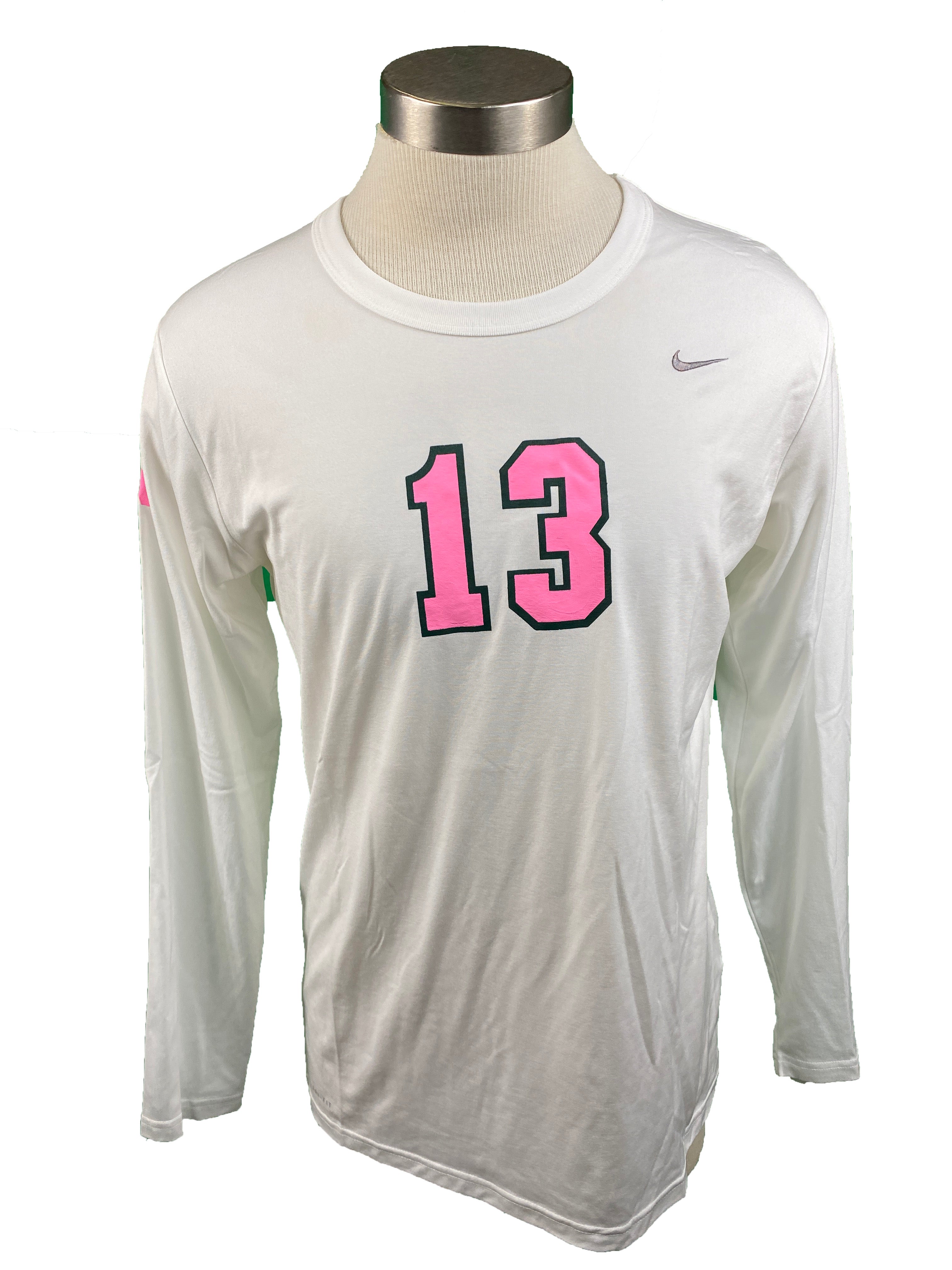 Nike White Spartan Brest Cancer Awareness Volleyball Long Sleeve Jersey #13 Women's Size XL