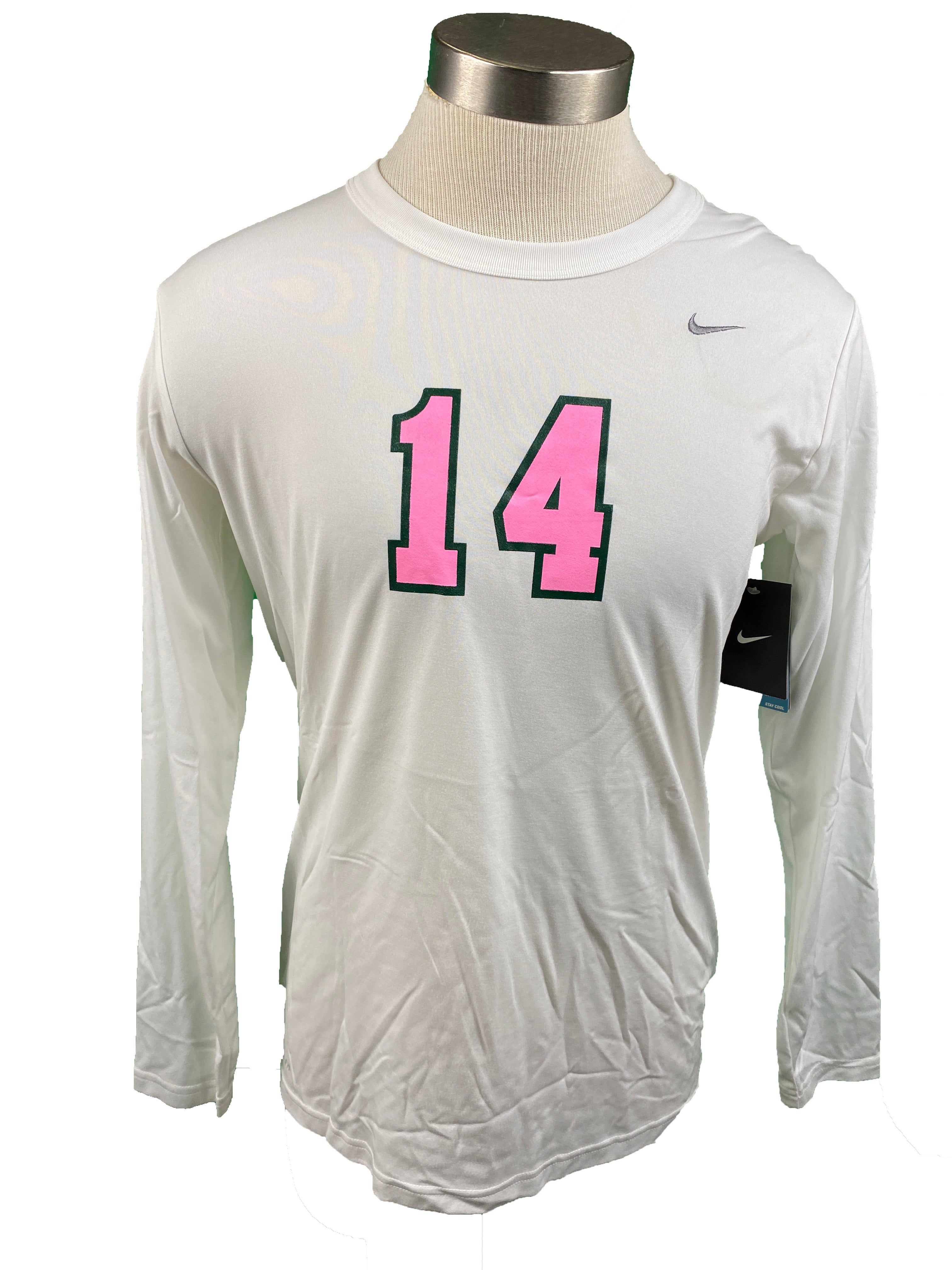 Nike White Spartan Brest Cancer Awareness Volleyball Long Sleeve Jersey #14 Women's Size L