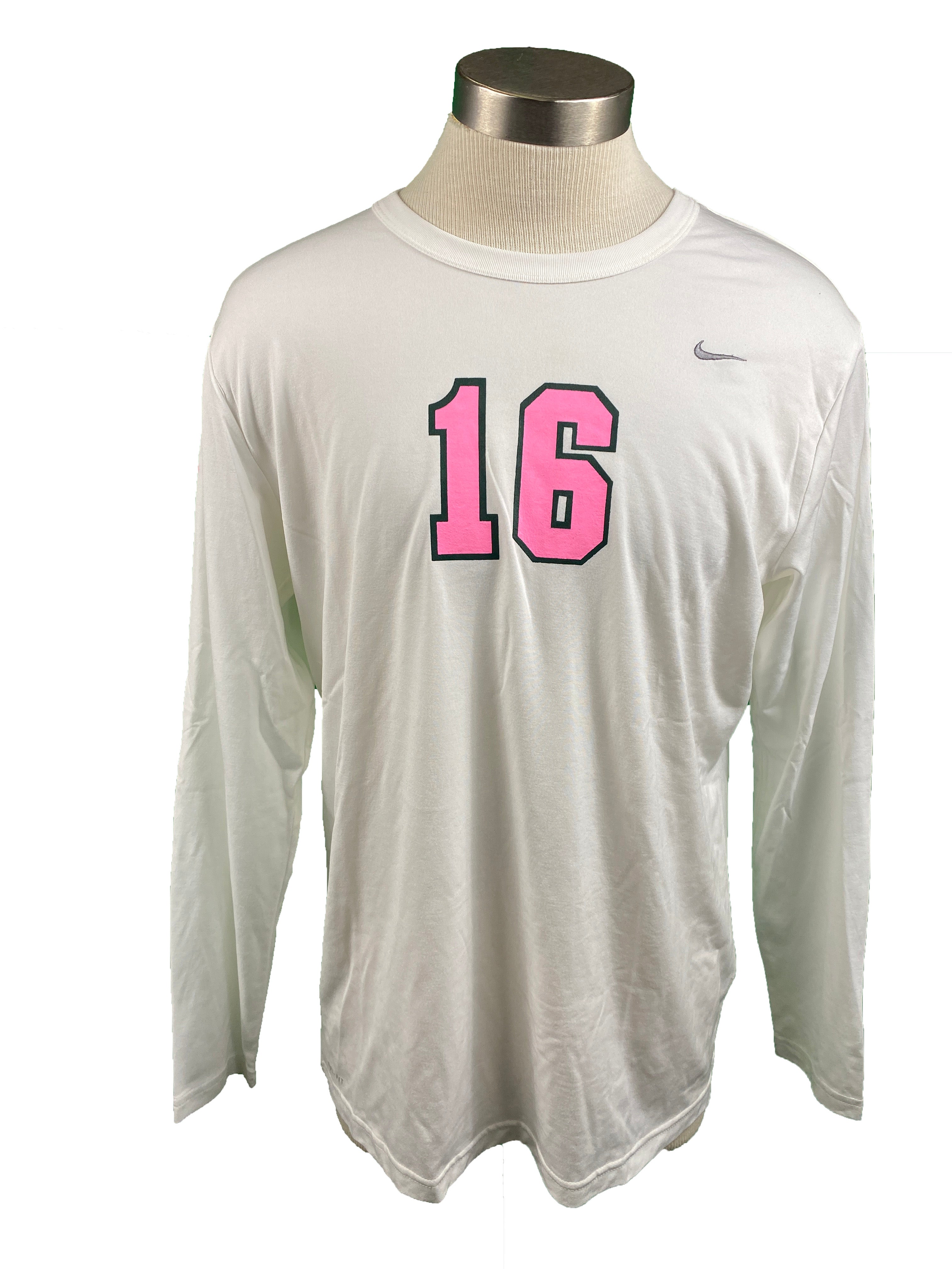 Nike White Spartan Brest Cancer Awareness Volleyball Long Sleeve Jersey #16 Women's Size 2XL