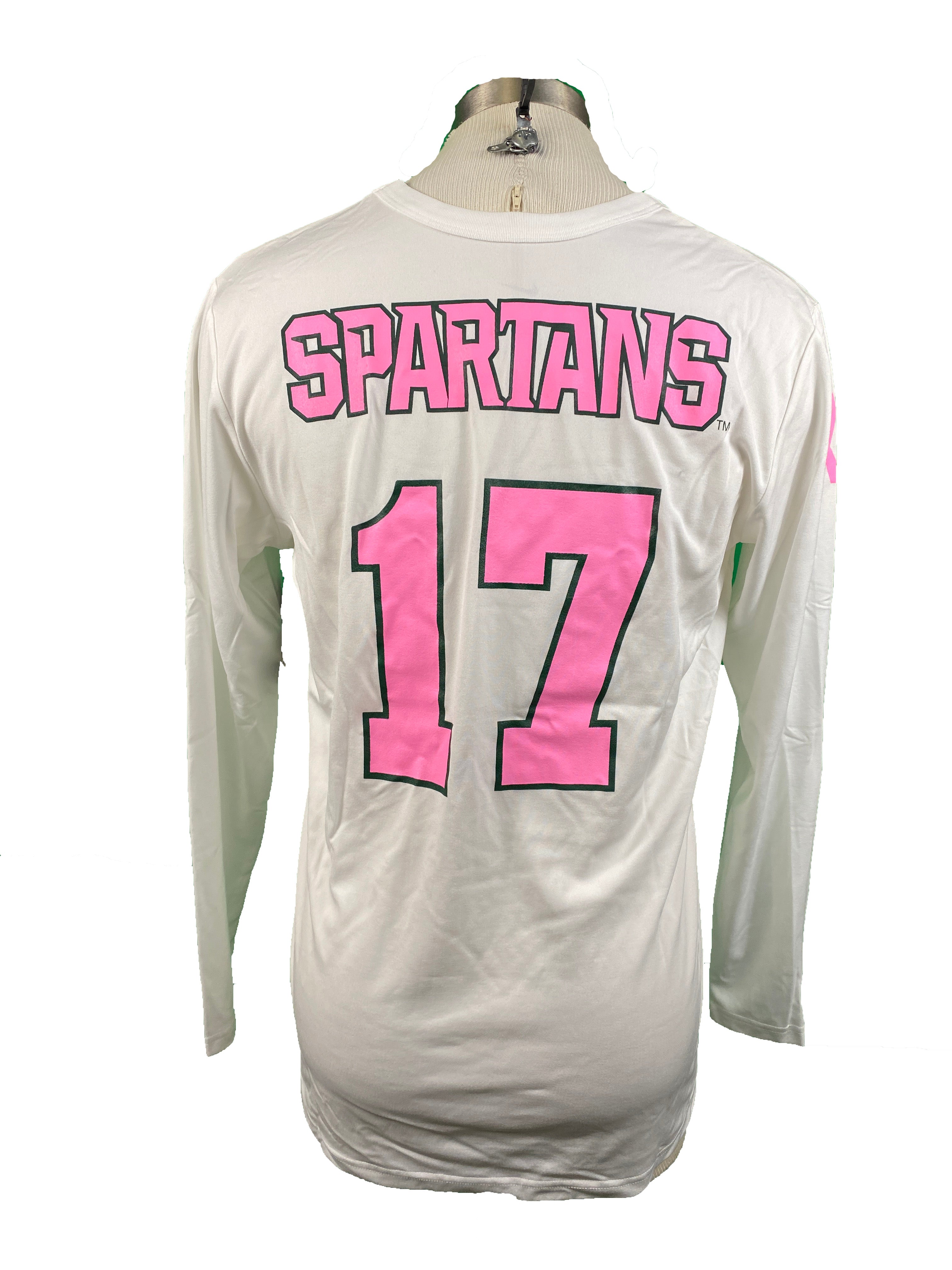 Nike White Spartan Brest Cancer Awareness Volleyball Long Sleeve Jersey #17 Women's Size XL