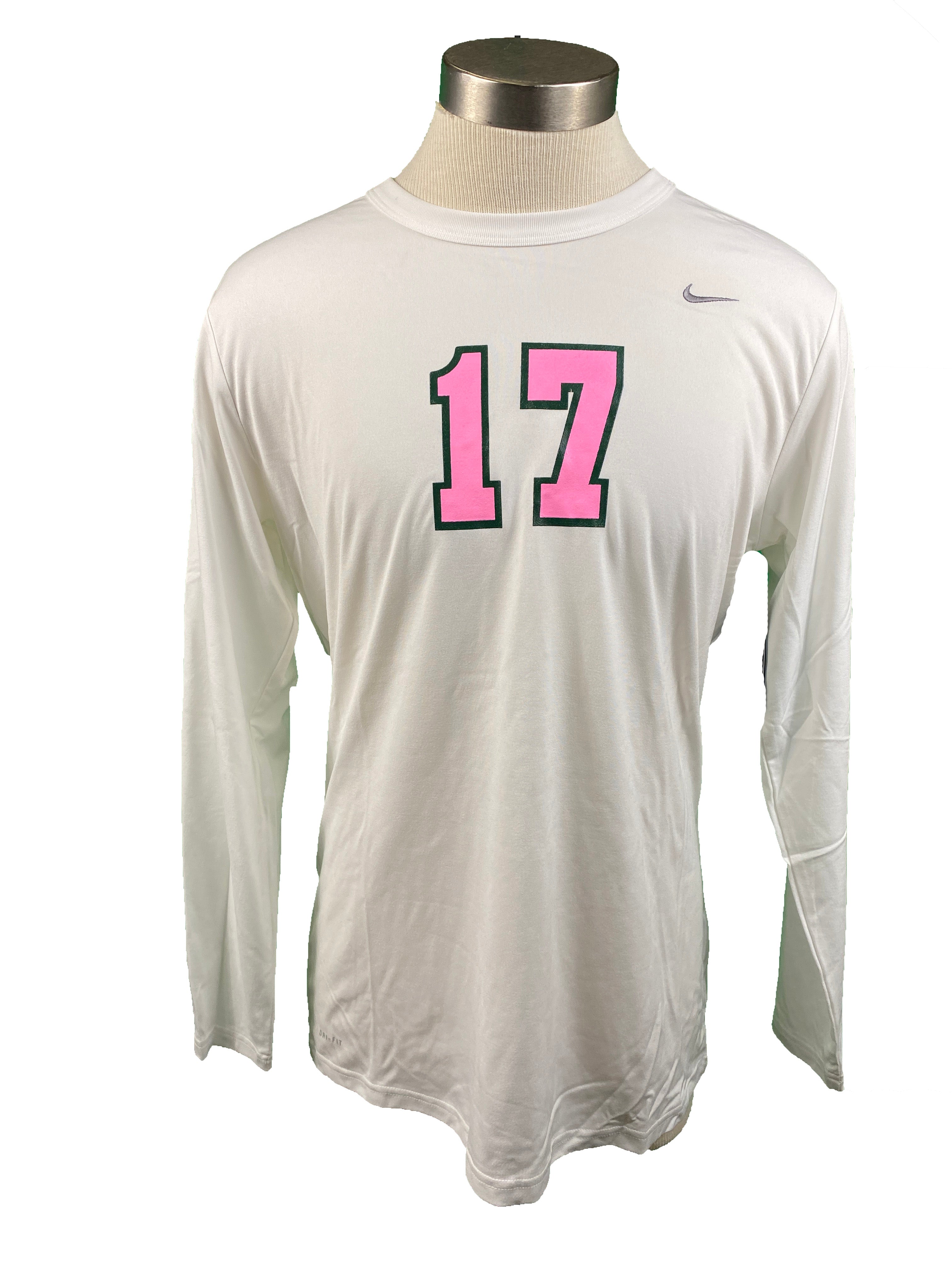 Nike White Spartan Brest Cancer Awareness Volleyball Long Sleeve Jersey #17 Women's Size XL