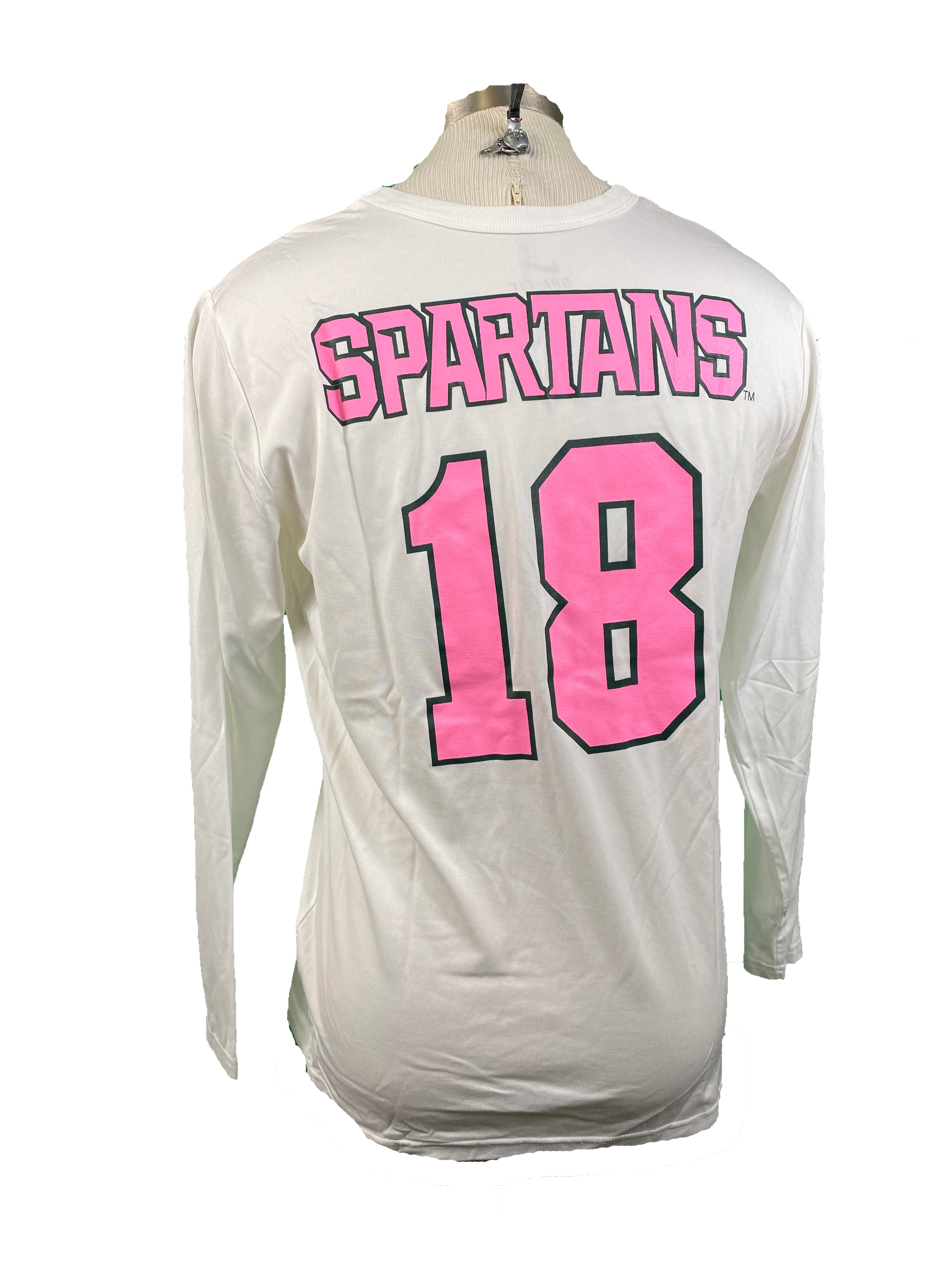 Nike White Spartan Brest Cancer Awareness Volleyball Long Sleeve Jersey #18 Women's Size XL