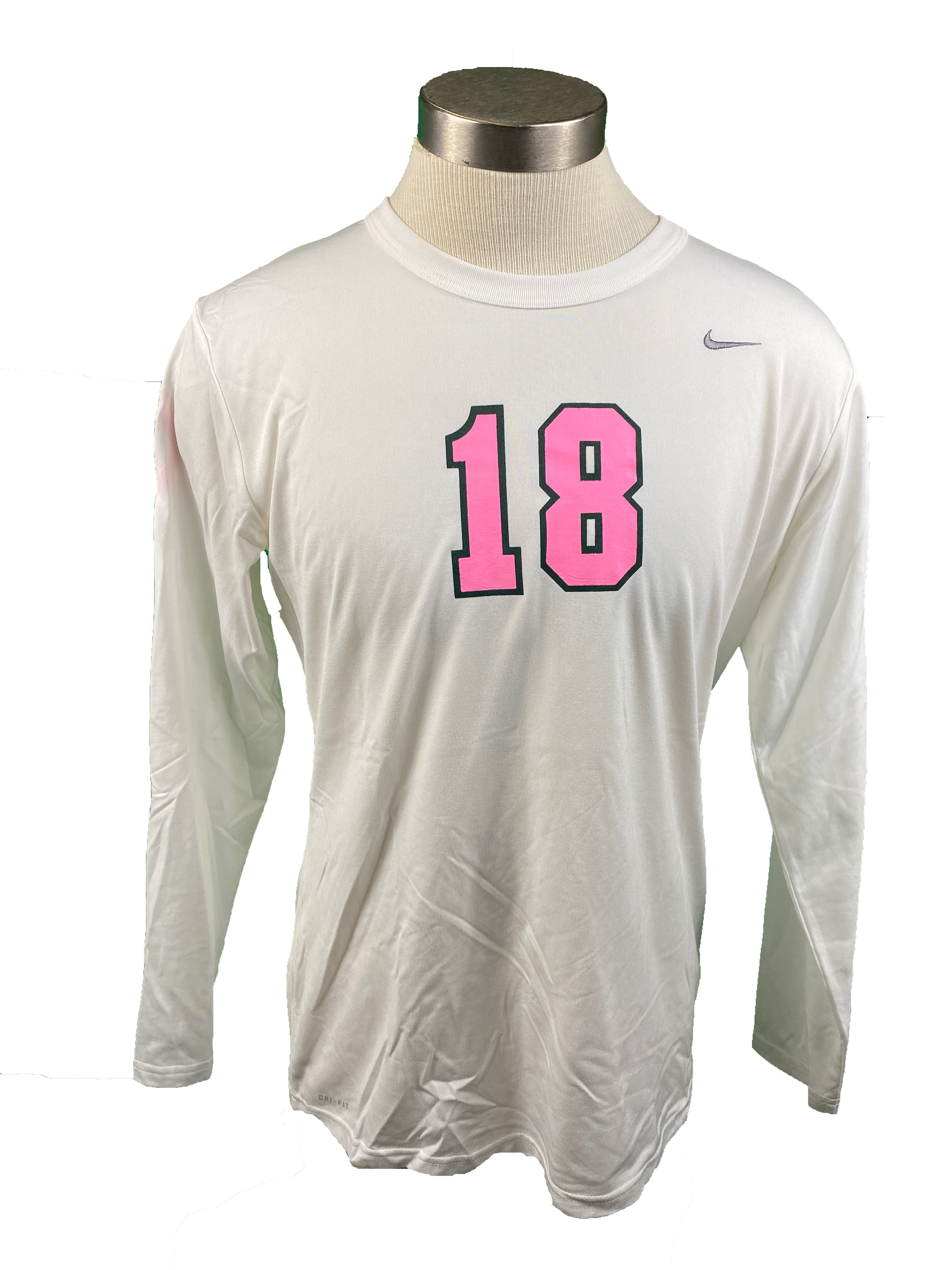 Nike White Spartan Brest Cancer Awareness Volleyball Long Sleeve Jersey #18 Women's Size XL