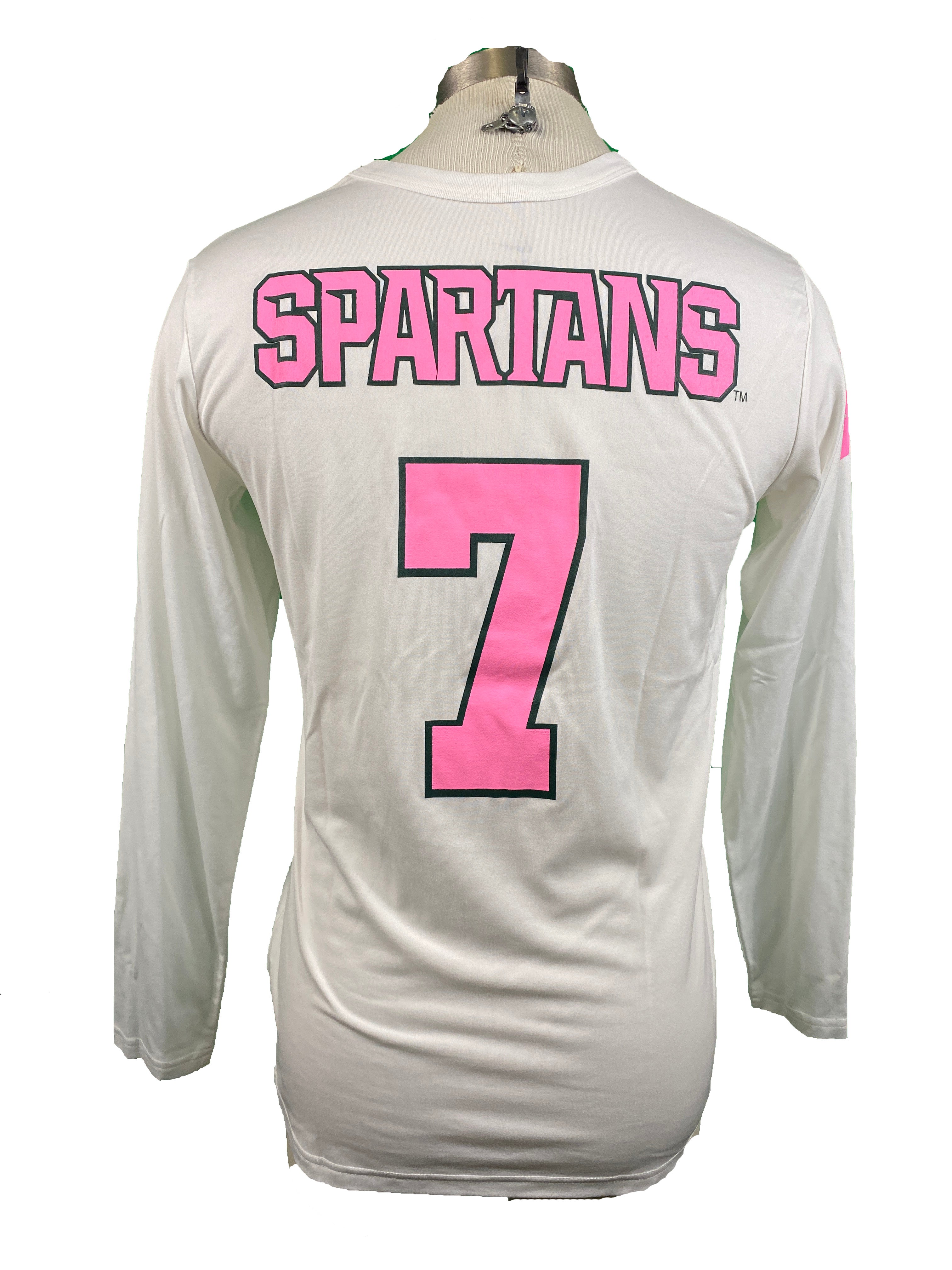 Nike White Spartan Brest Cancer Awareness Volleyball Long Sleeve Jersey #7 Women's Size L