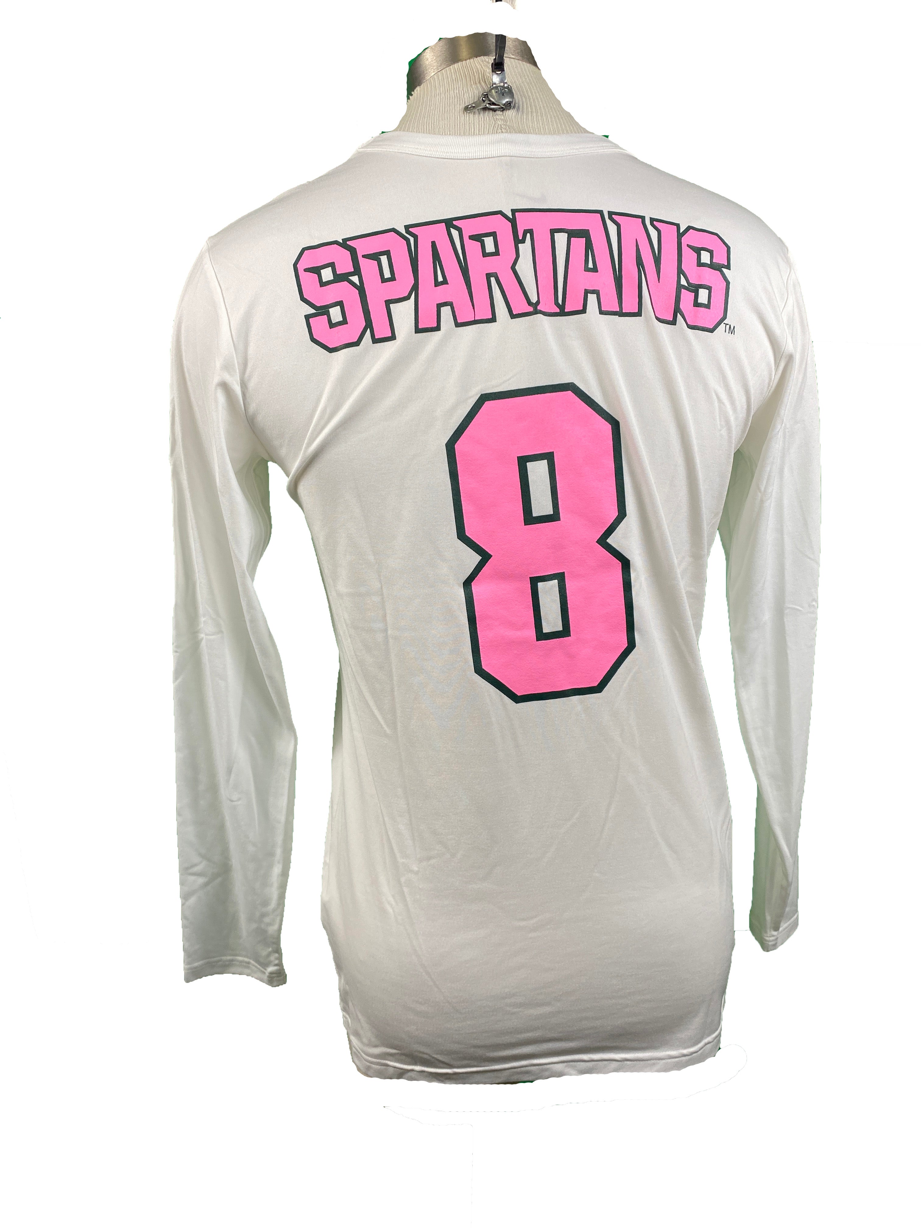 Nike White Spartan Brest Cancer Awareness Volleyball Long Sleeve Jersey #8 Women's Size L