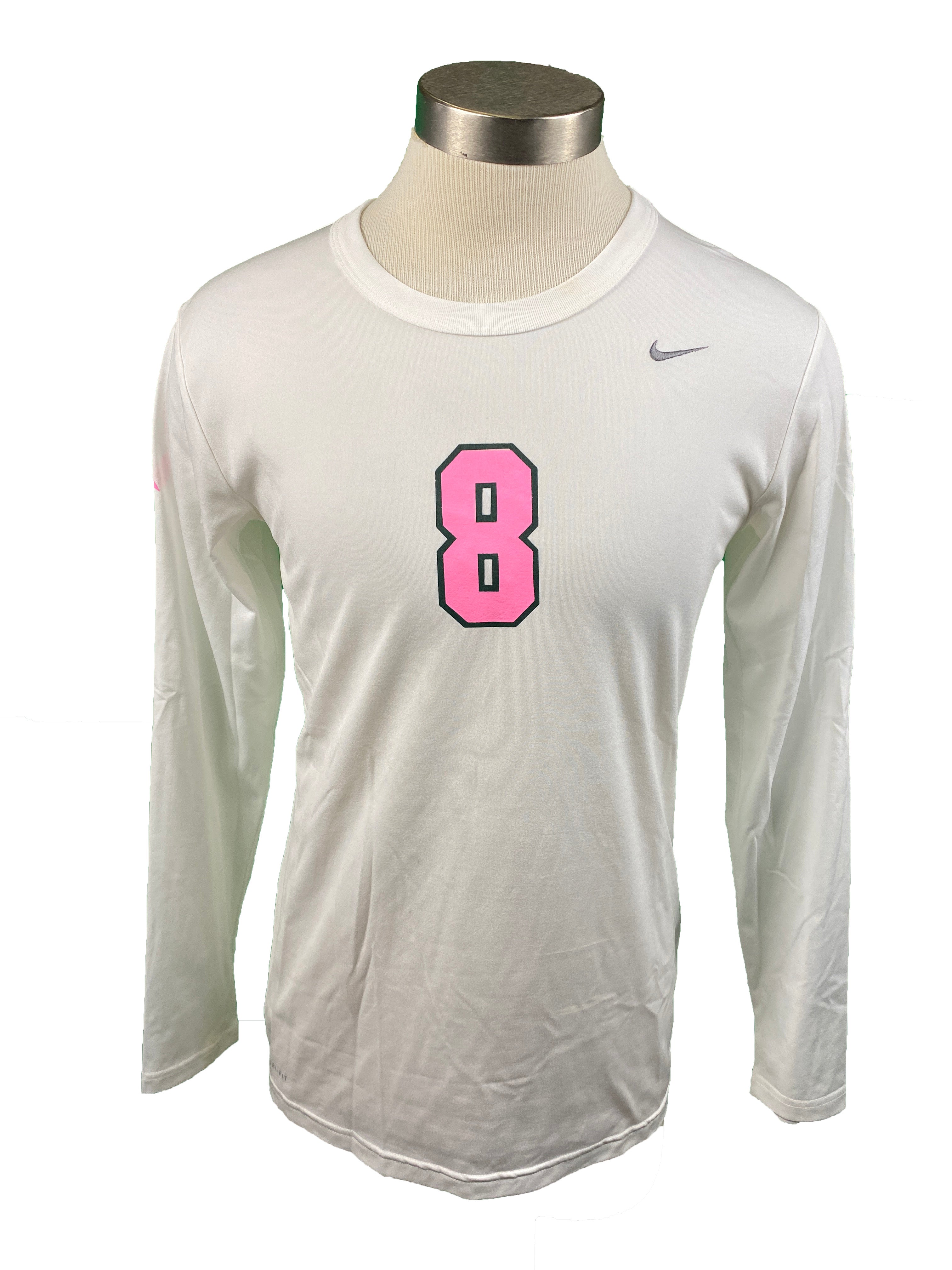 Nike White Spartan Brest Cancer Awareness Volleyball Long Sleeve Jersey #8 Women's Size L
