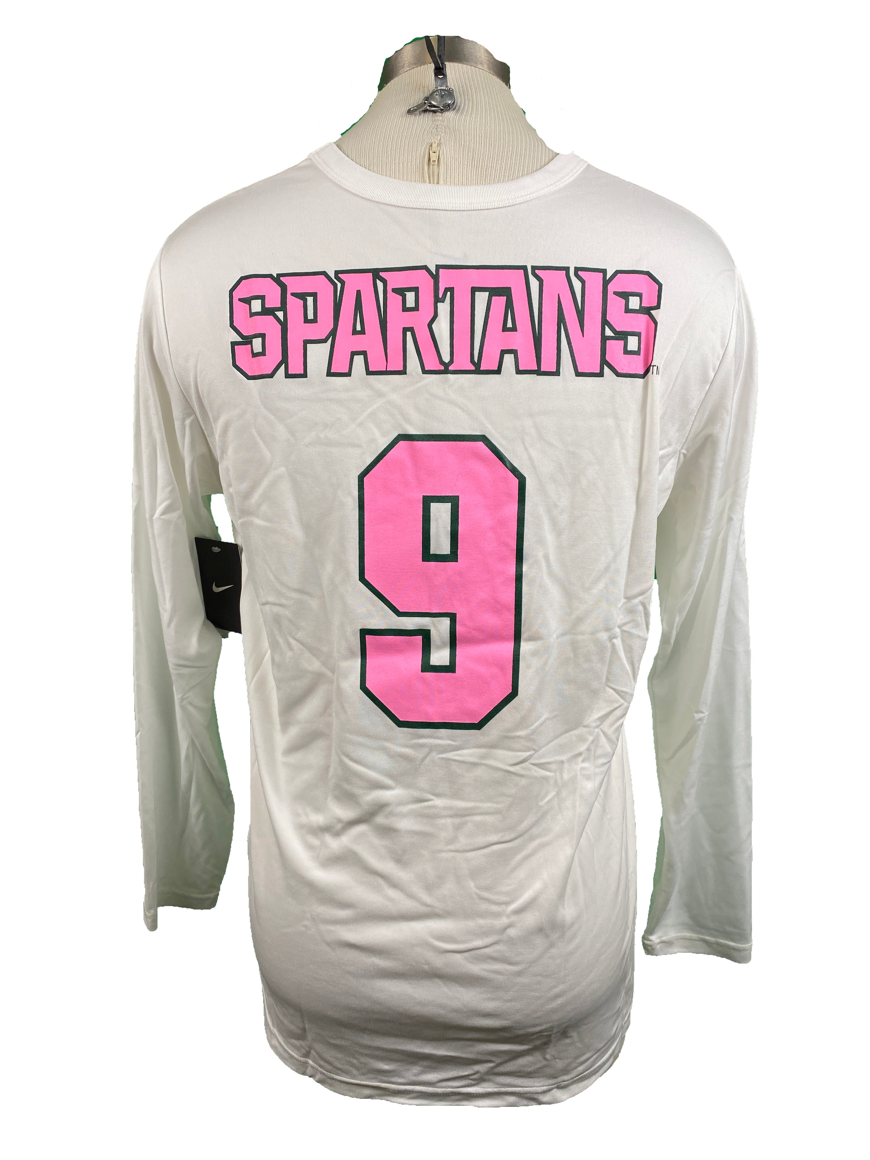 Nike White Spartan Brest Cancer Awareness Volleyball Long Sleeve Jersey #9 Women's Size XL