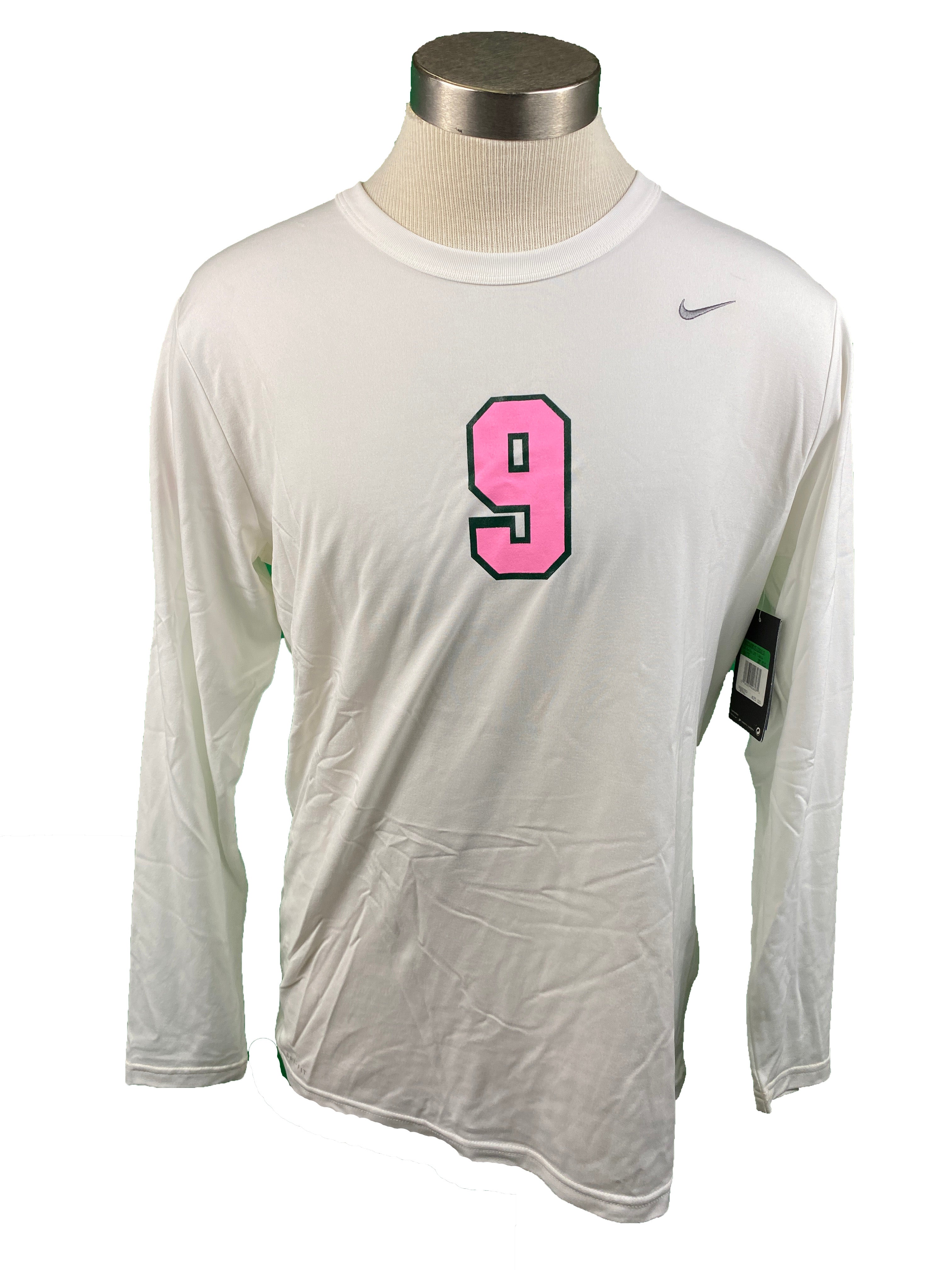 Nike White Spartan Brest Cancer Awareness Volleyball Long Sleeve Jersey #9 Women's Size XL