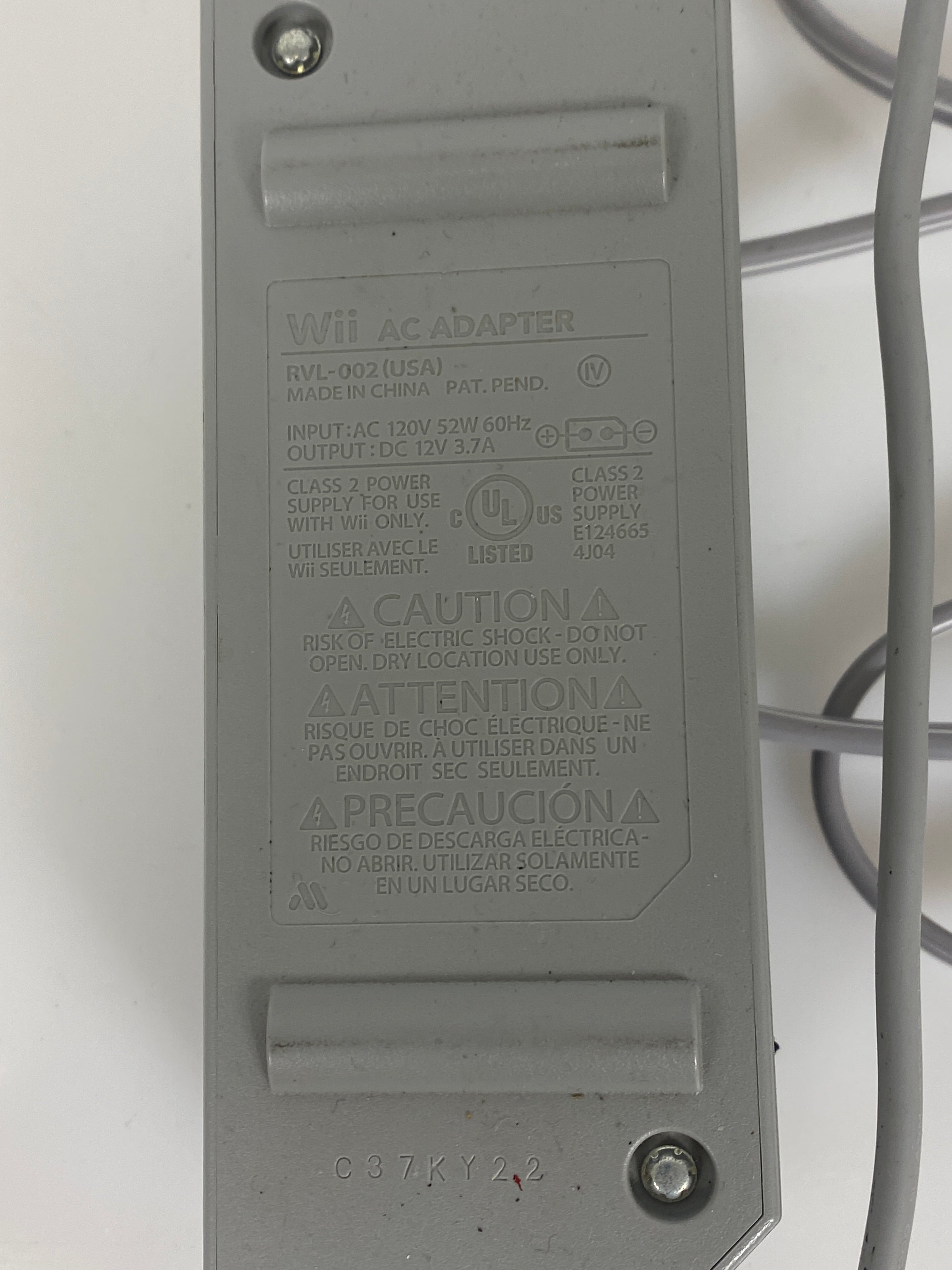 Nintendo RVL-002 Wii Power Supply AC Adapter Cord
