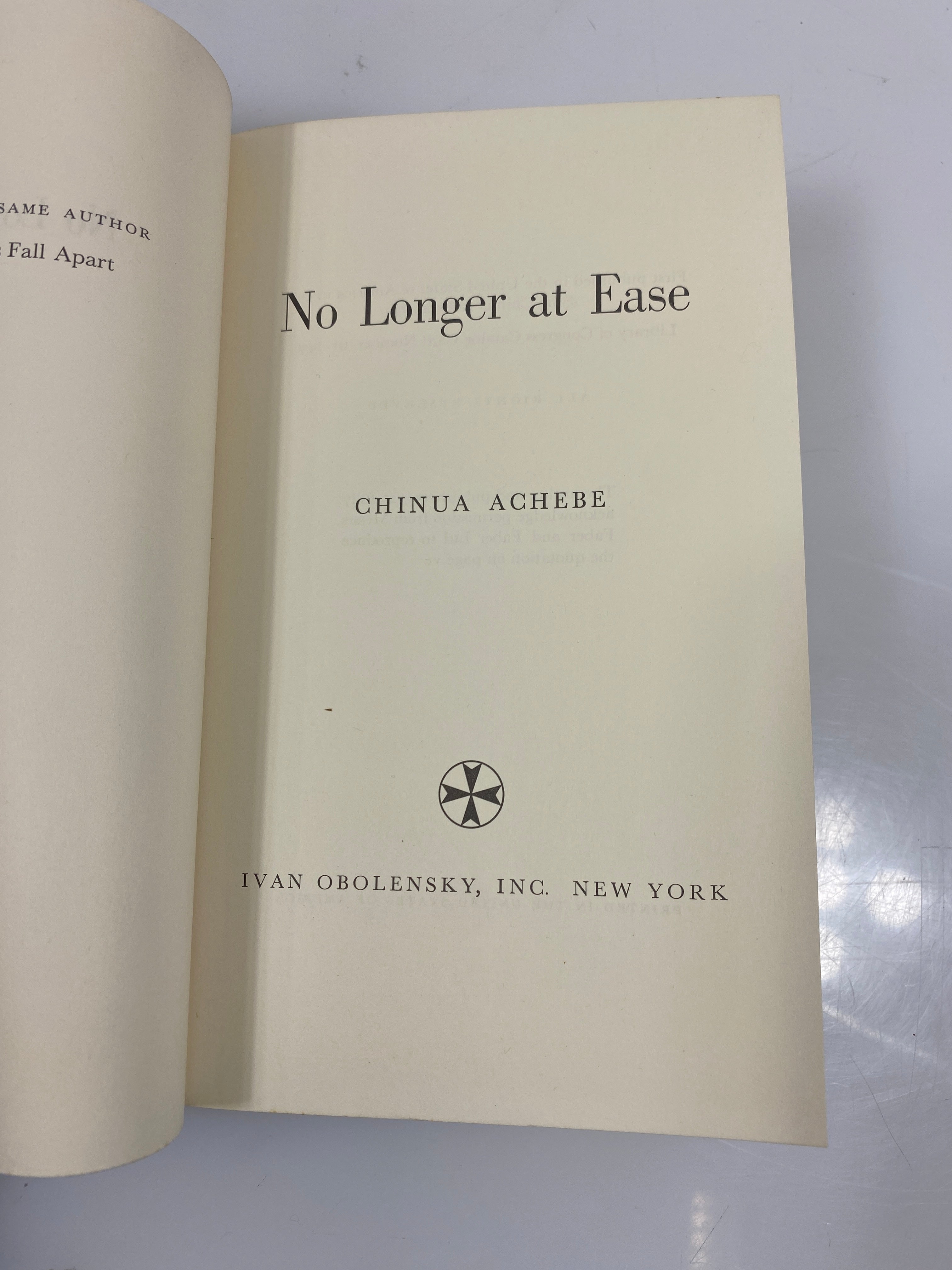 No Longer at Ease Chinua Achebe Ivan Obolensky Inc 1961 HCDJ