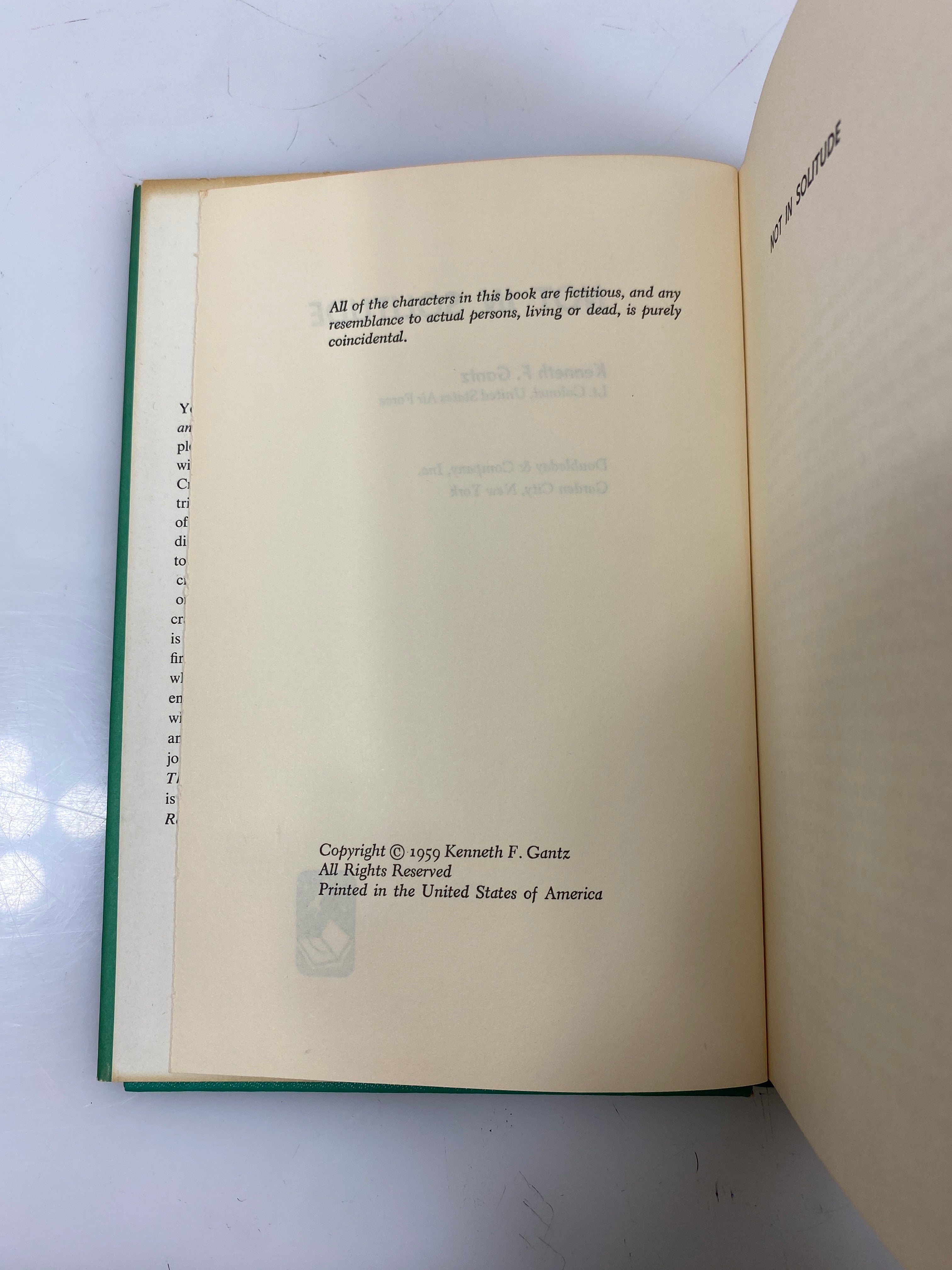Not in Solitude by Kenneth F. Gantz 1959 HCDJ