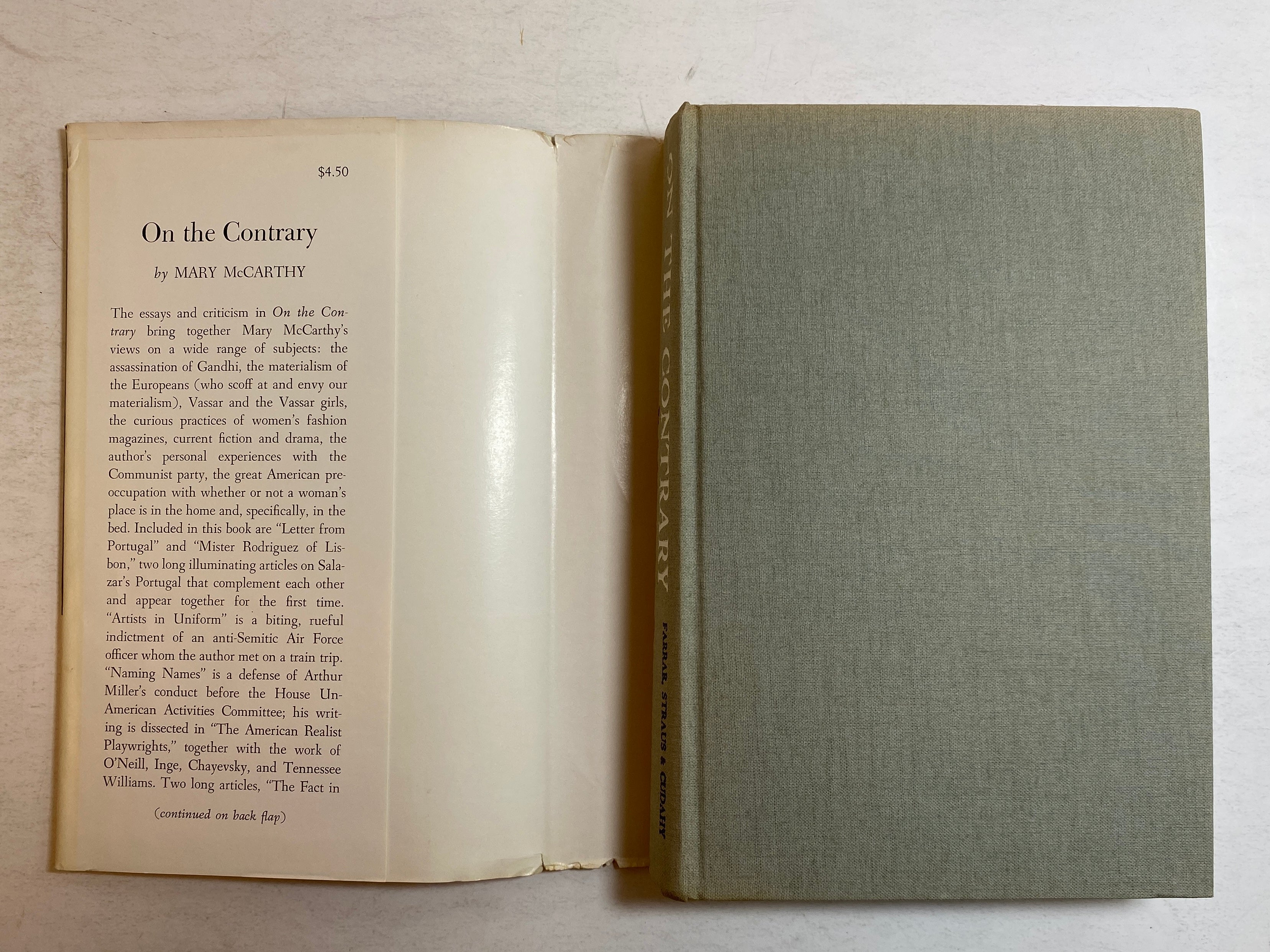 On the Contrary Articles of Belief 1946-1961 Mary McCarthy Vintage HC DJ