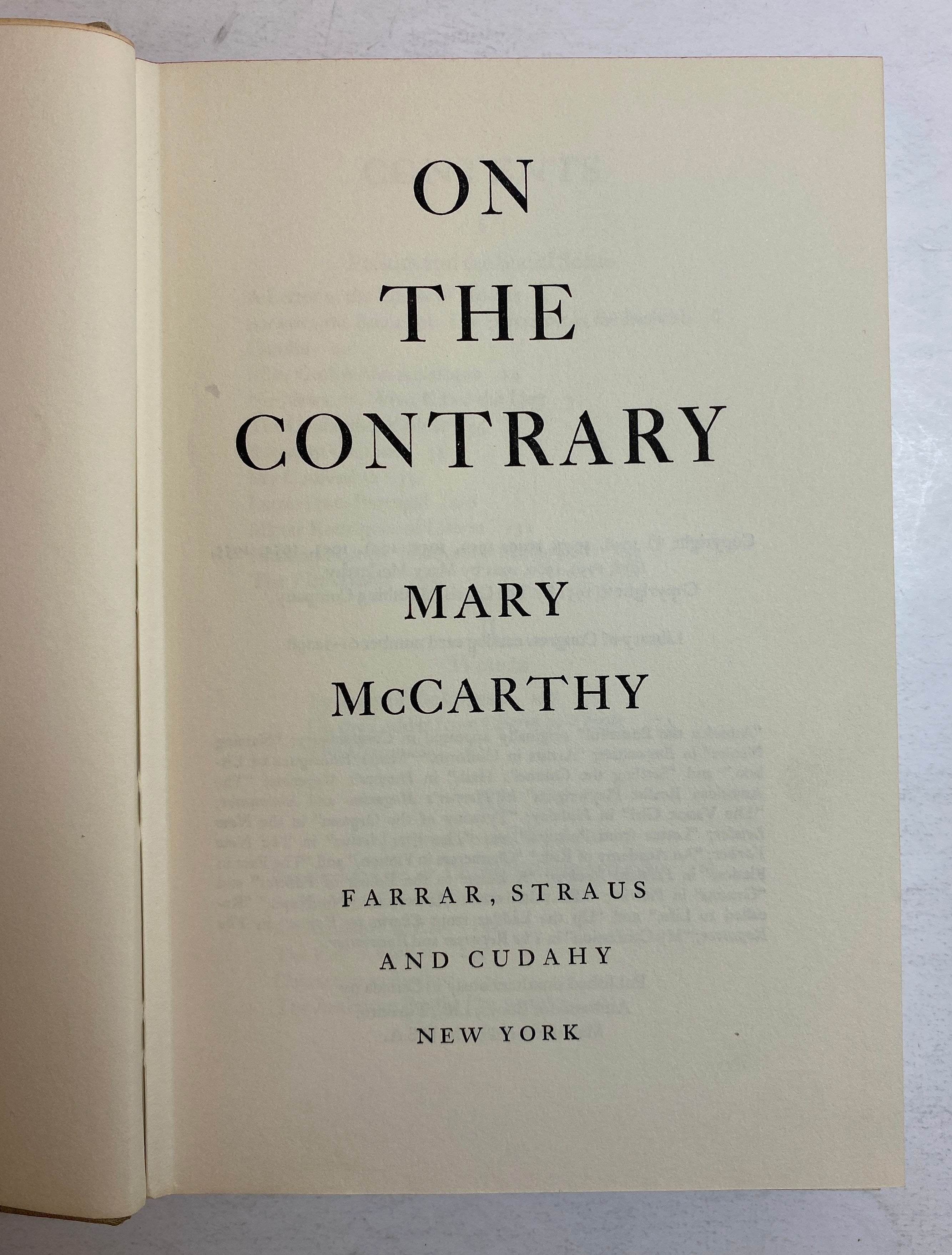 On the Contrary Articles of Belief 1946-1961 Mary McCarthy Vintage HC DJ