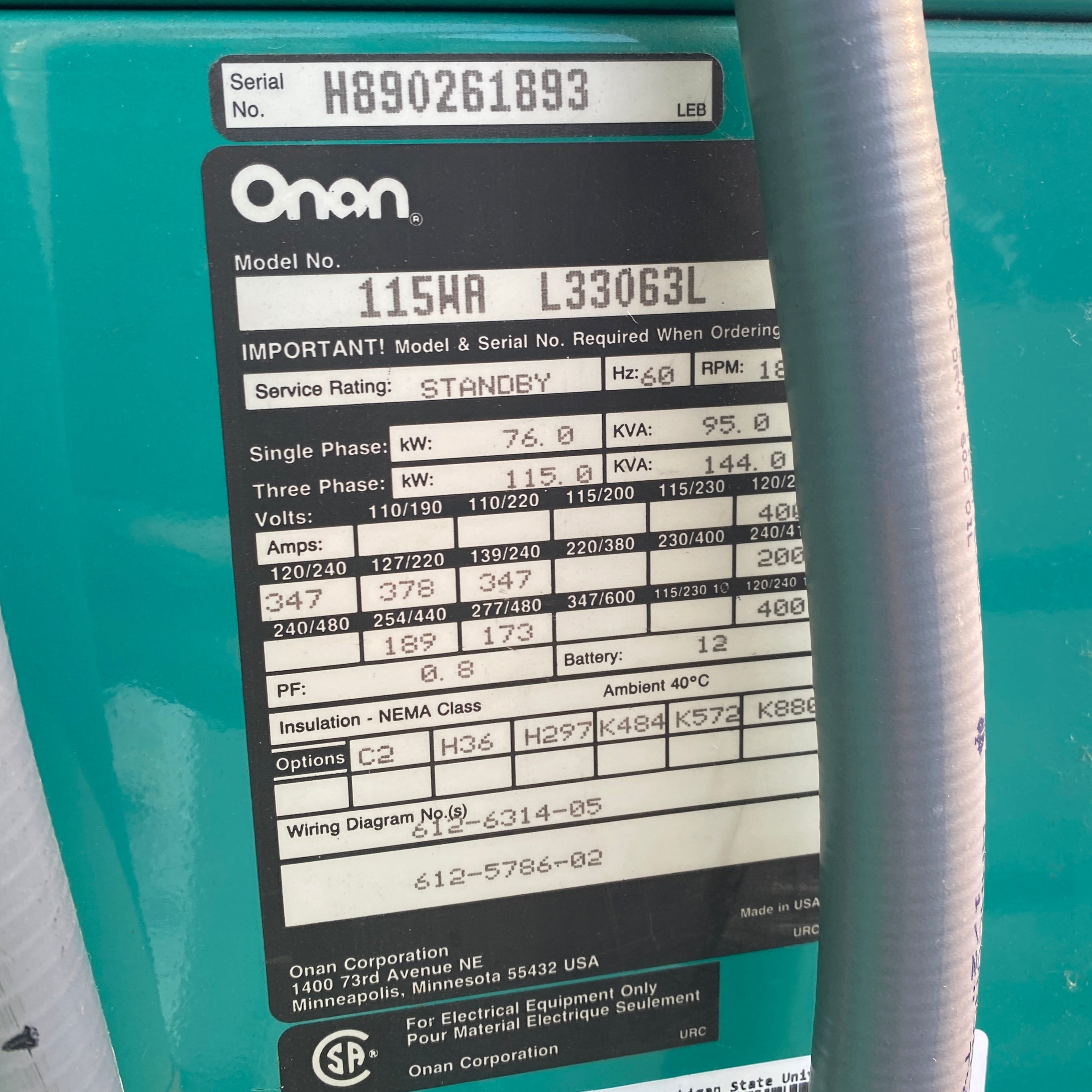 Onan #115WA Genset Large Gas Generator