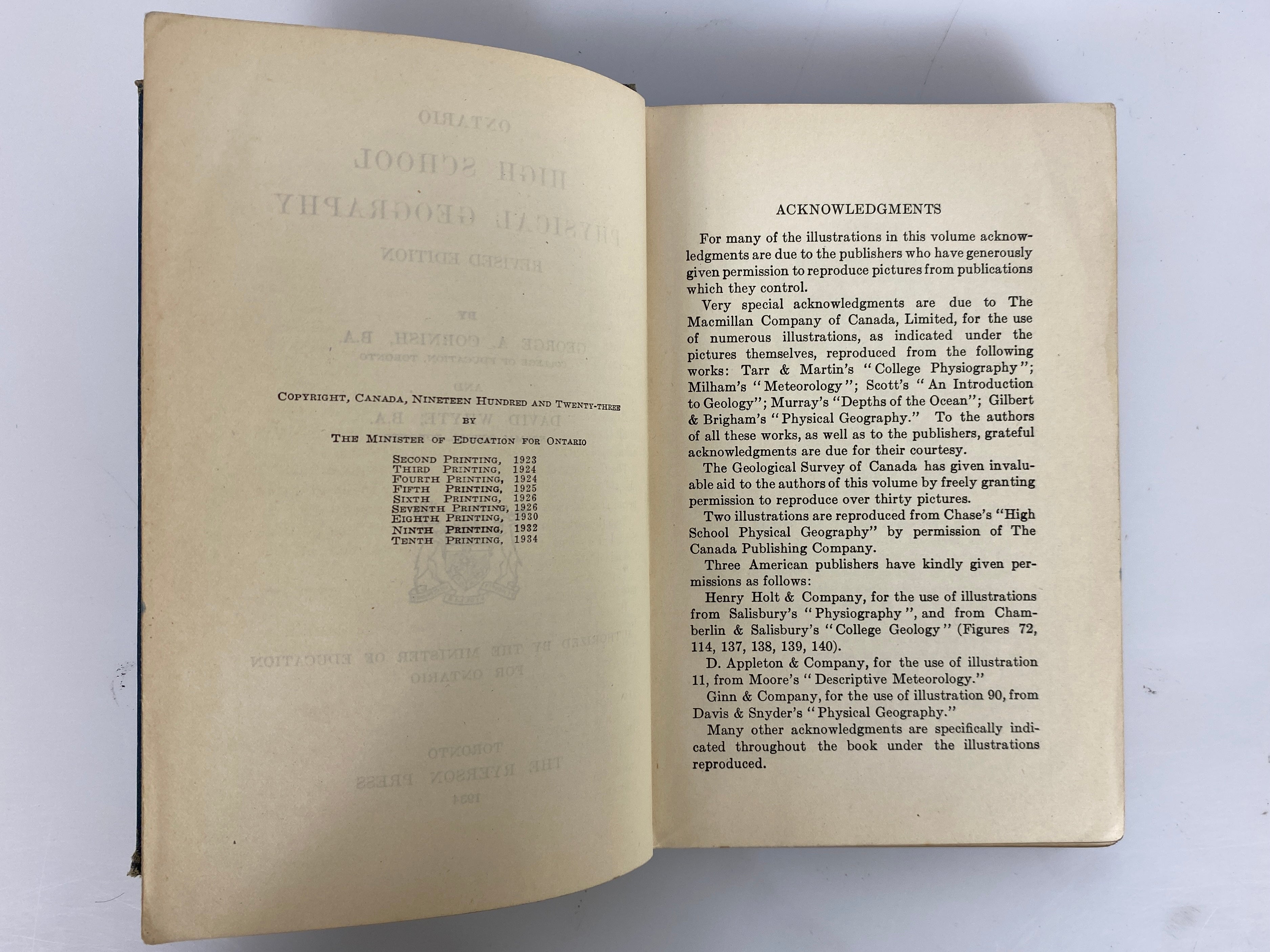 Ontario High School Physical Geography 1934 10th Printing HC Textbook