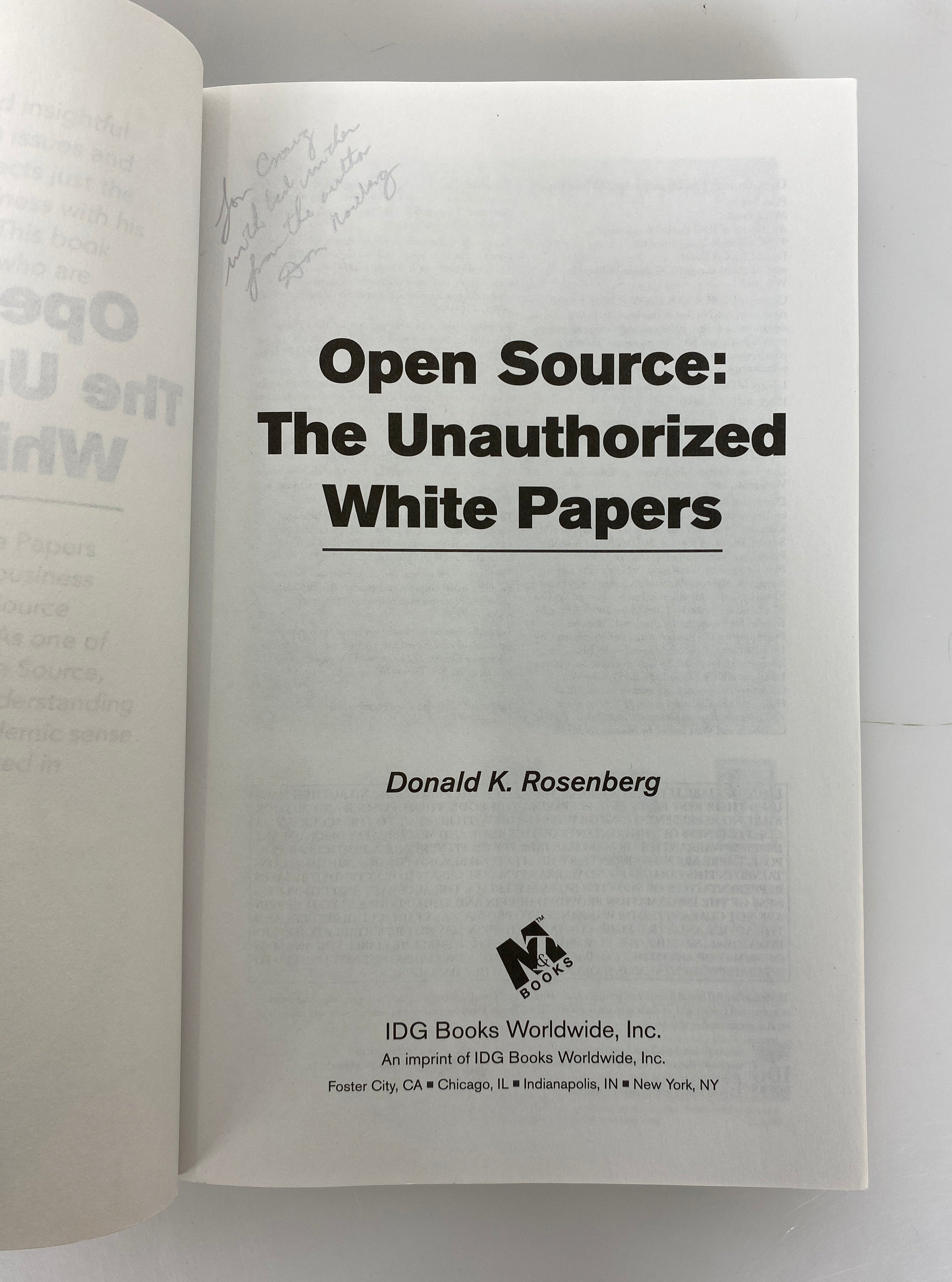 Open Source The Unauthorized White Papers by Rosenberg 2000 Signed SC