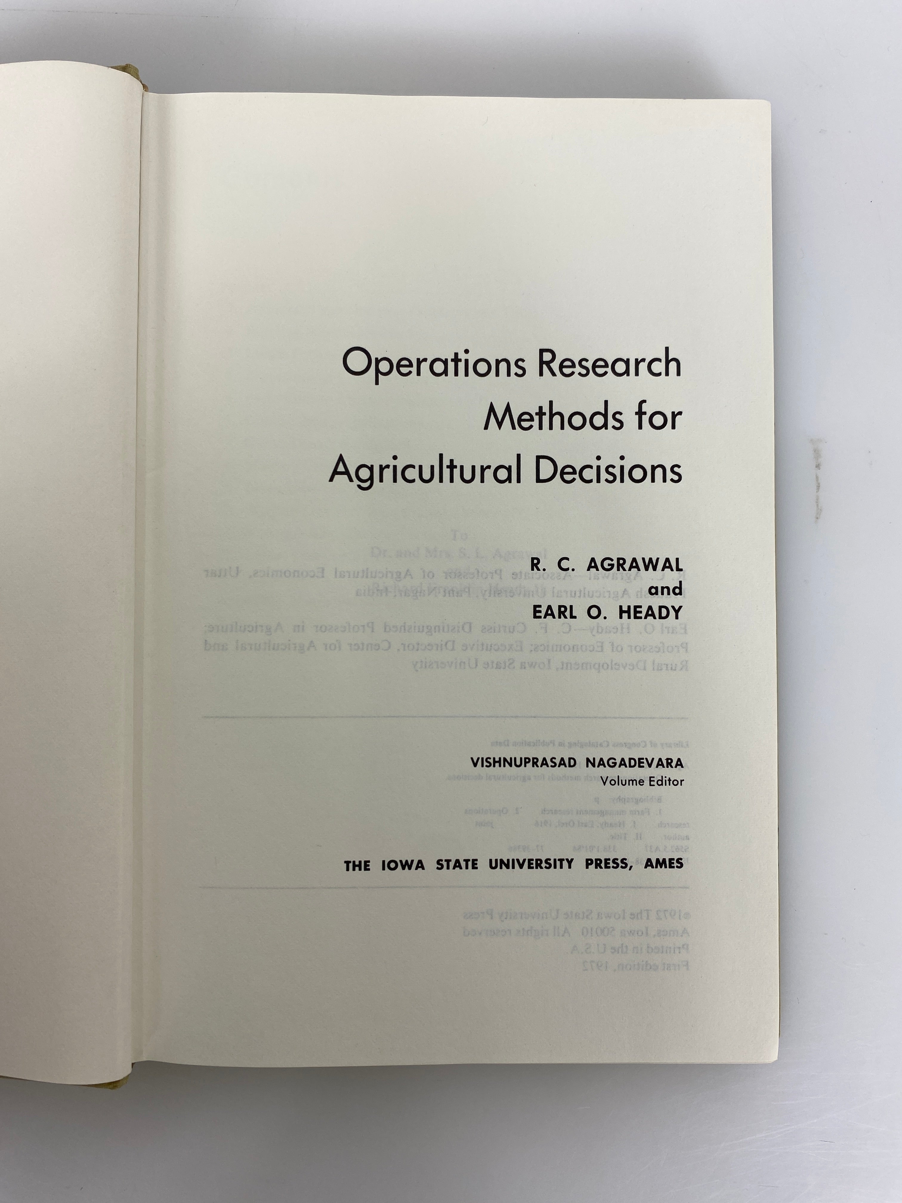 Operations Research Methods for Agricultural Decisions 1972 1st Edition HC