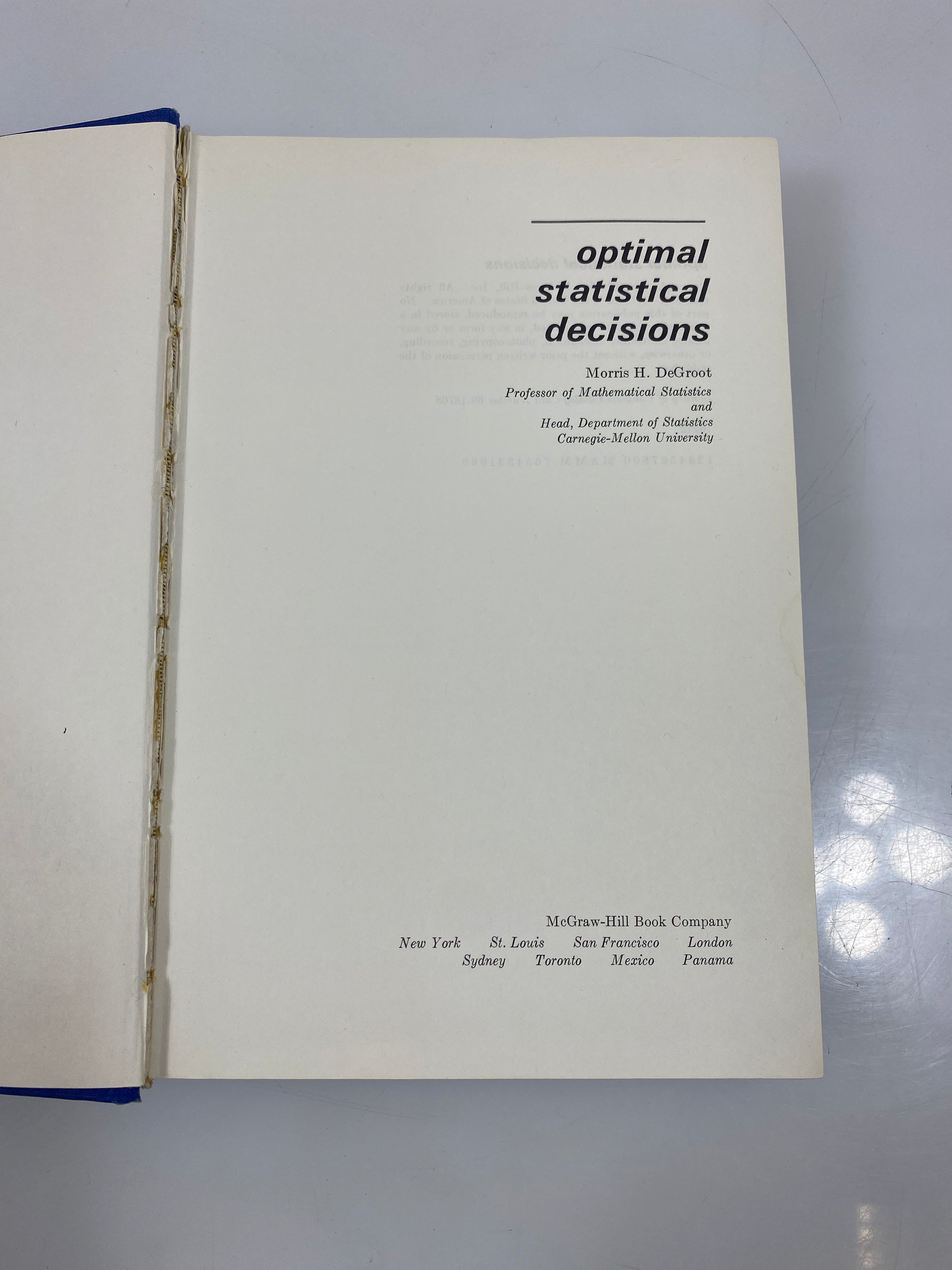 Optimal Statistical Decisions by DeGroot 1970 Ex-Library HC