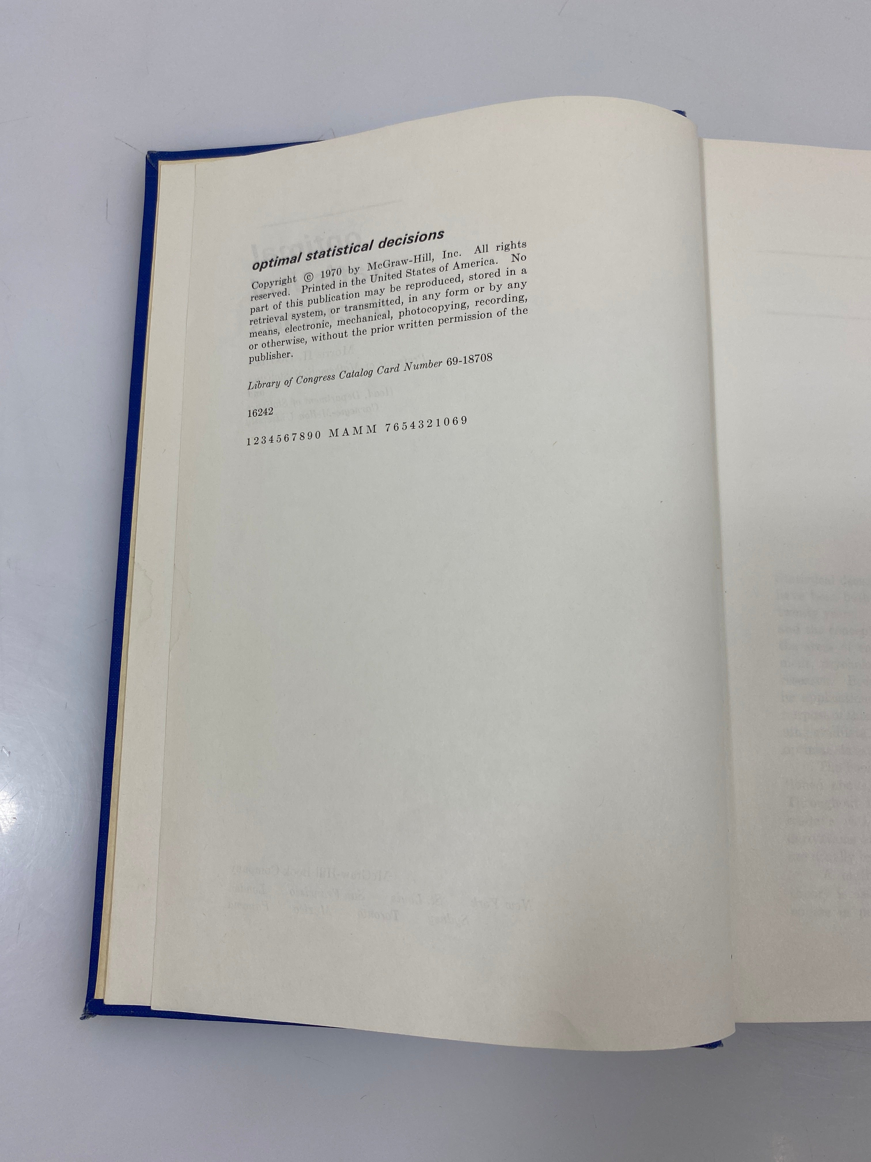 Optimal Statistical Decisions by DeGroot 1970 Ex-Library HC
